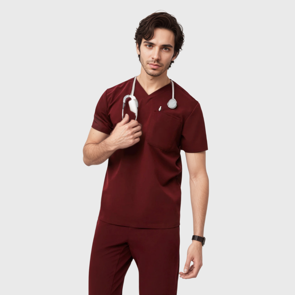 Men's Modern V-neck Three-Pocket Scrub Top