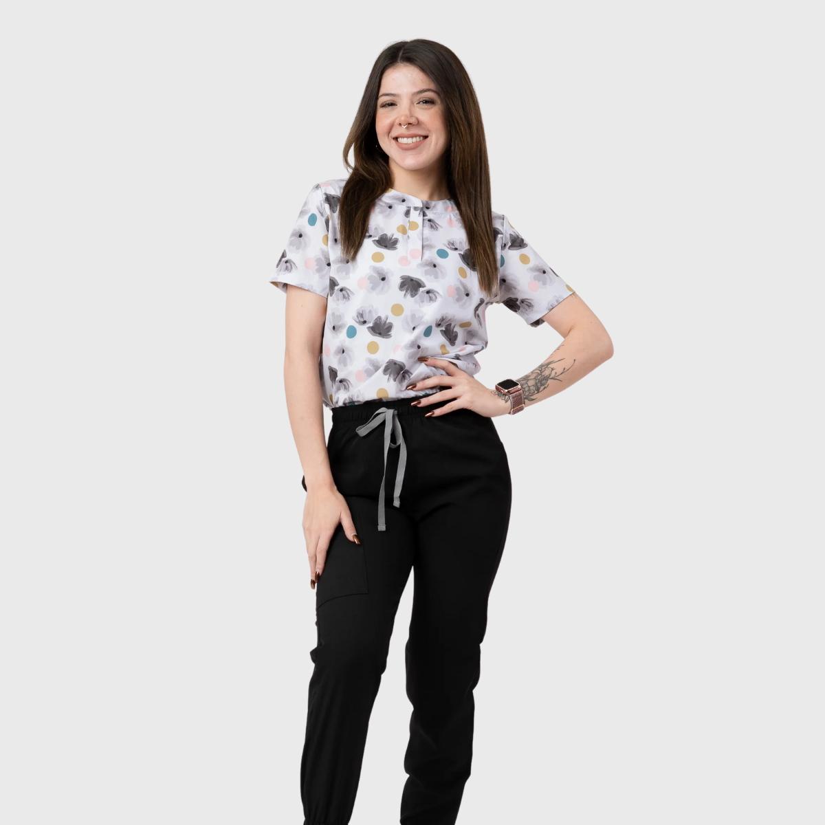 Women's Colorful Printed Scrub Top