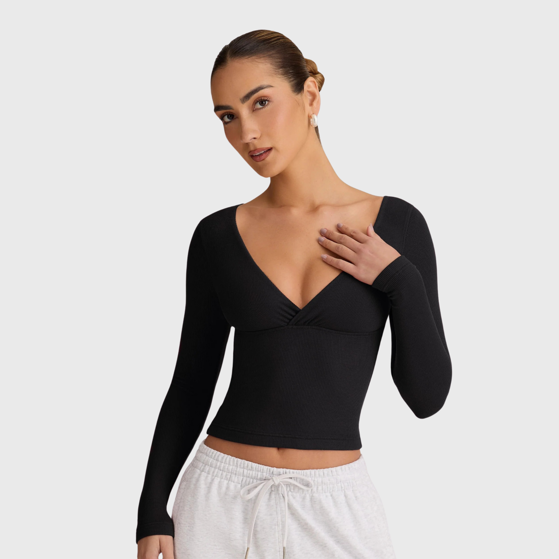 Women's Ribbed Deep V-Neck Long Sleeve Underscrub