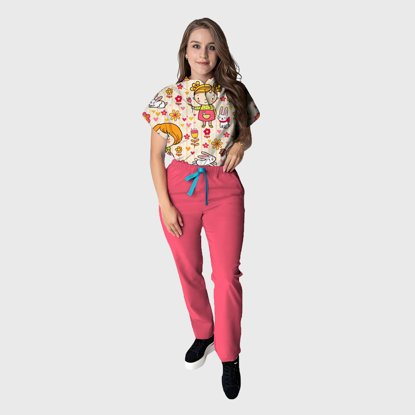 Women's Floral Printed Scrub Set CPJO2