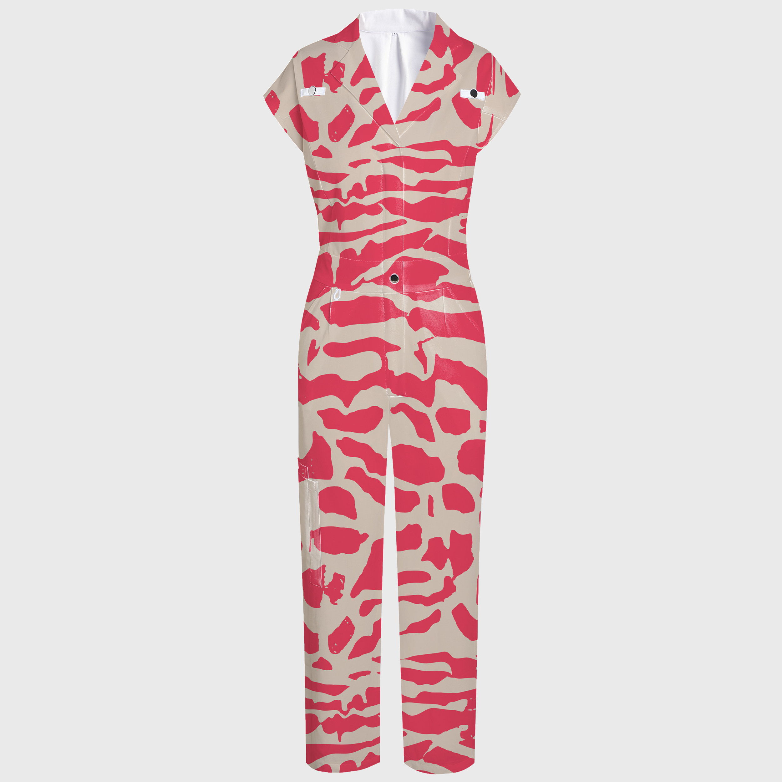 Women's Pink Zebra Print Wide Leg Scrub Jumpsuit