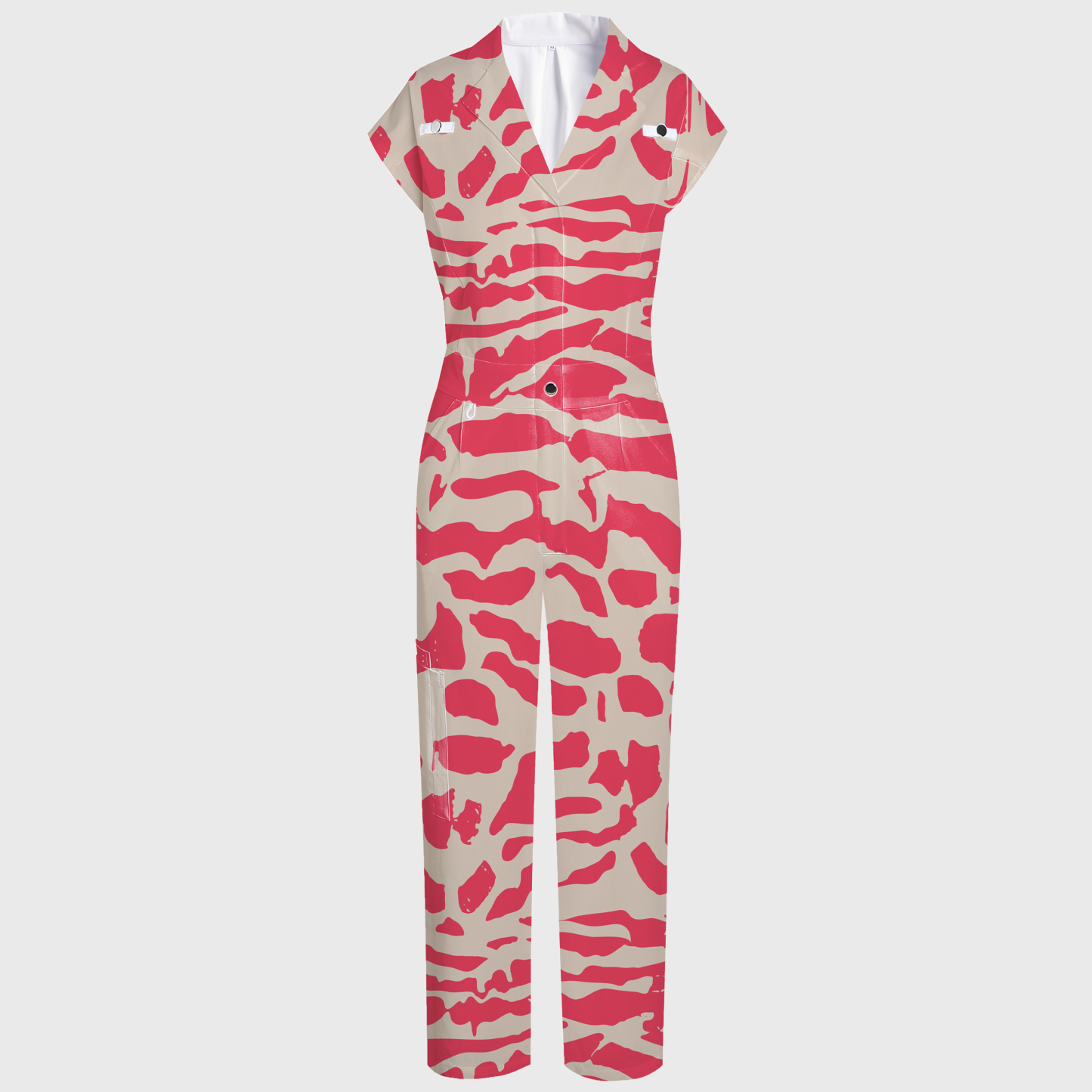 Women's Pink Zebra Print Wide Leg Scrub Jumpsuit
