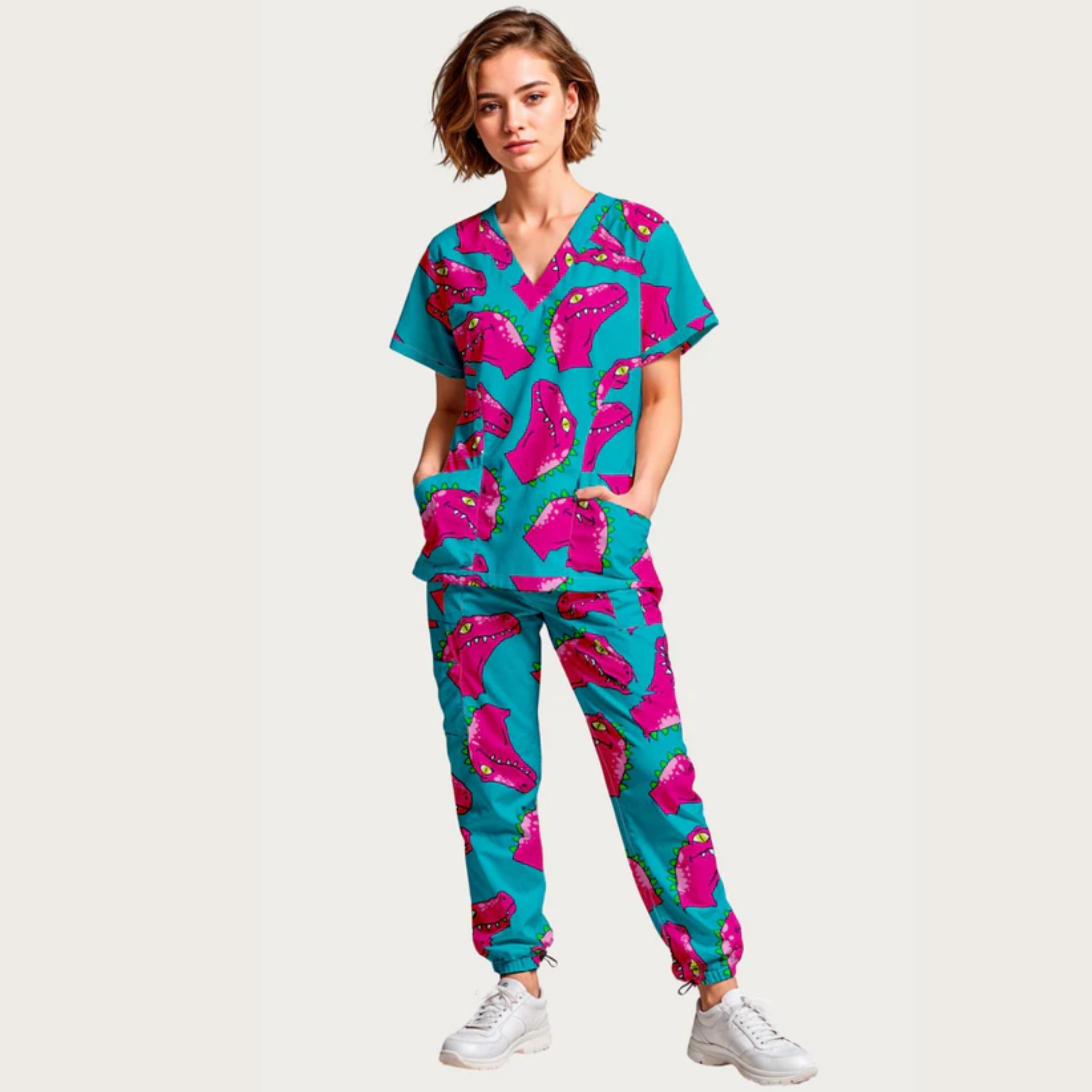 Women's Pink Rex V-neck Scrub Set SA2