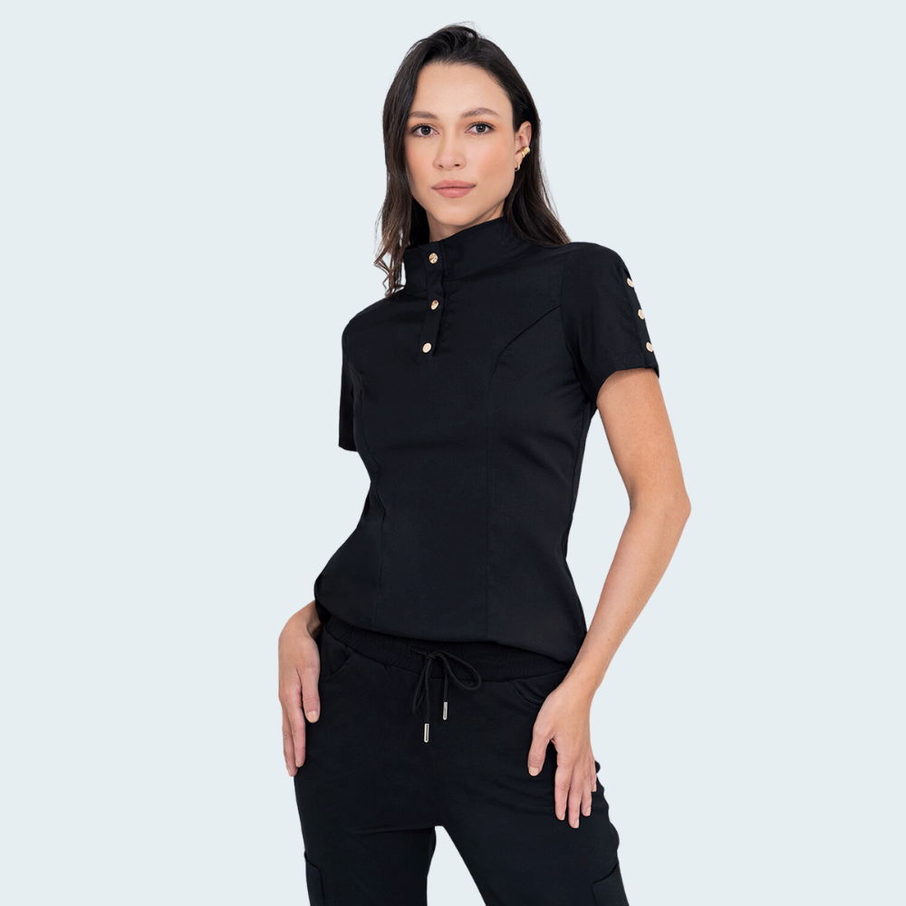 Women's Button Stand Collar Side Zipper Scrub Top™ 01