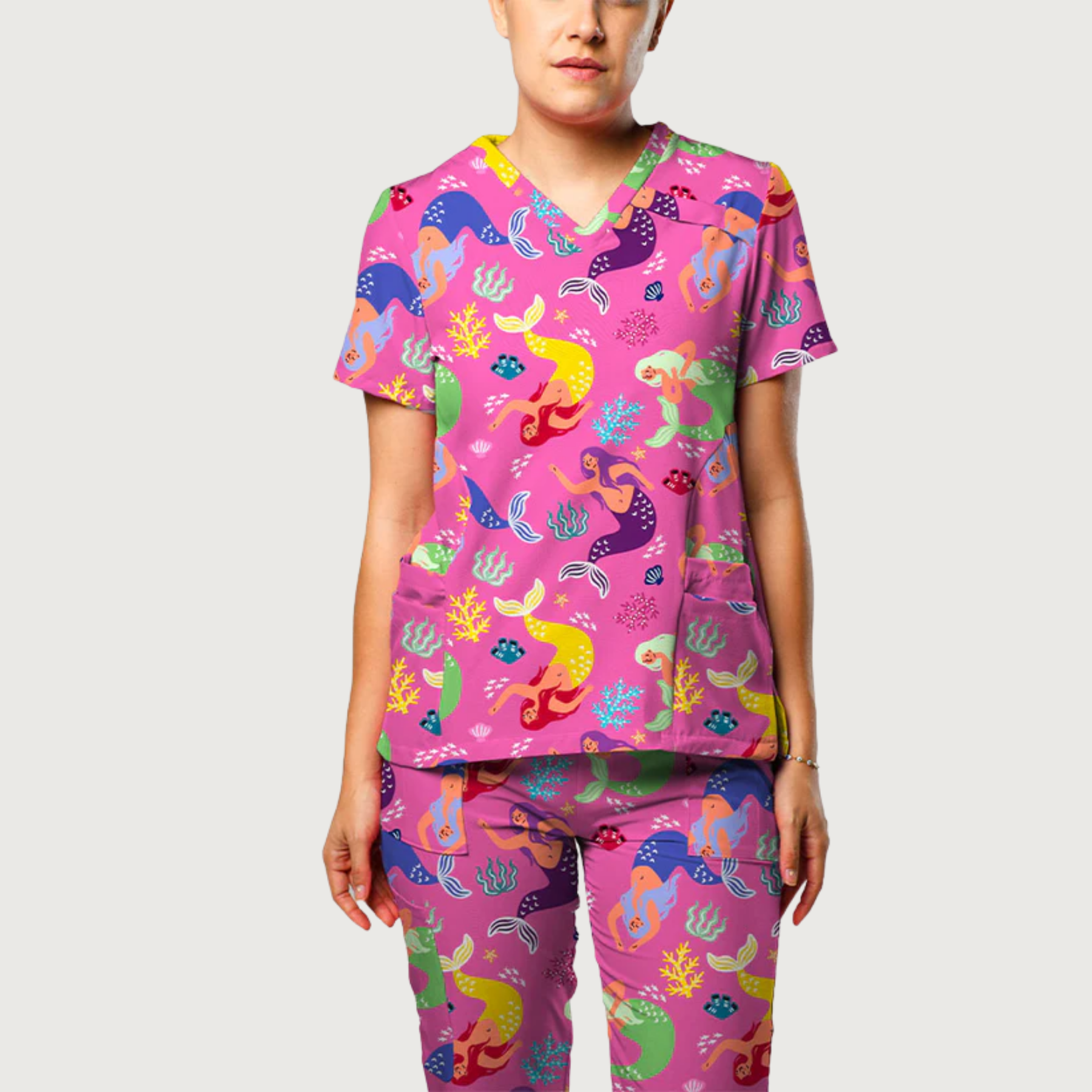 Women's Mermaid V-neck Scrub Set SA8