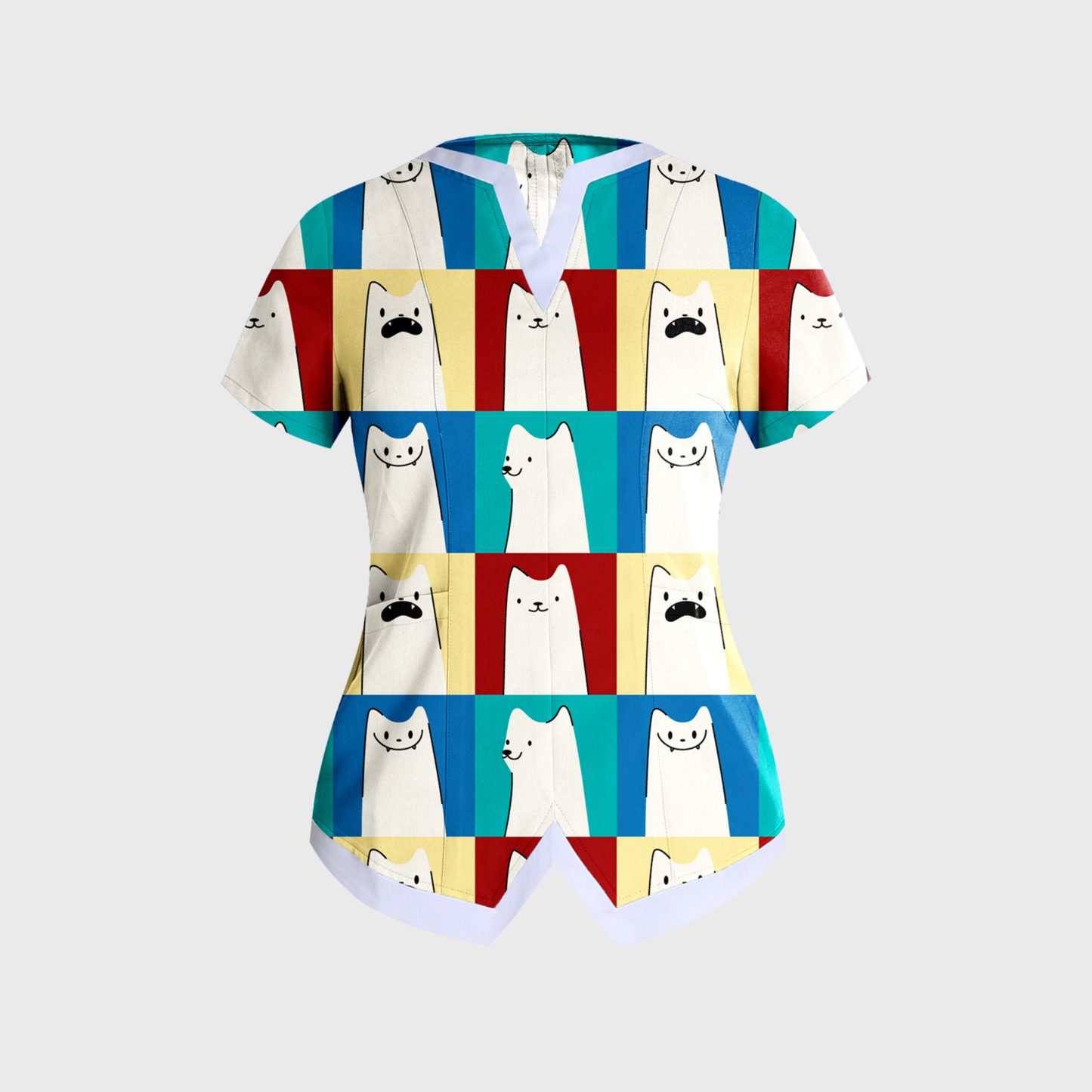 Women's Cute Animal Collection Printed W-neck Scrub Top