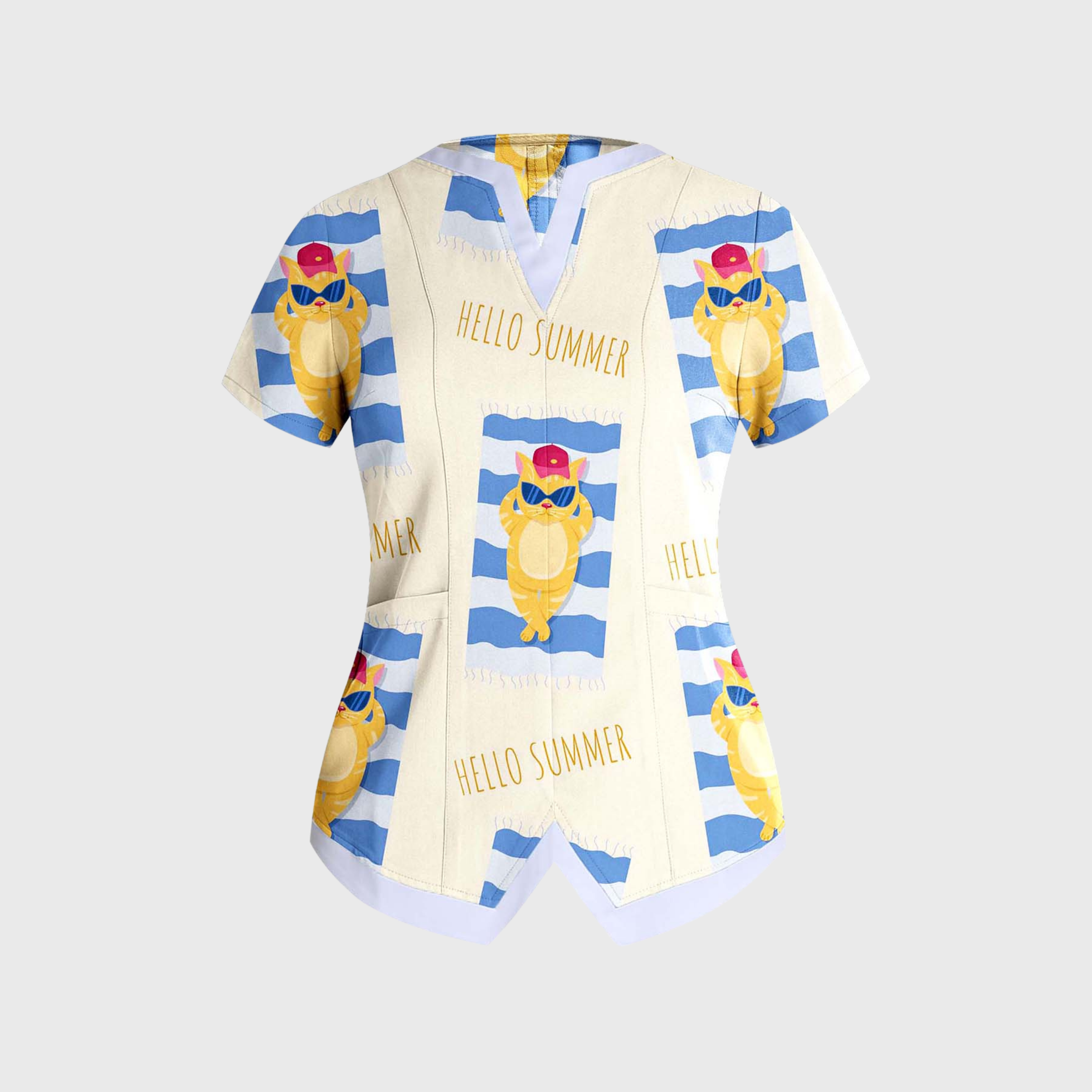 Women's Cute Animal Collection Printed W-neck Scrub Top