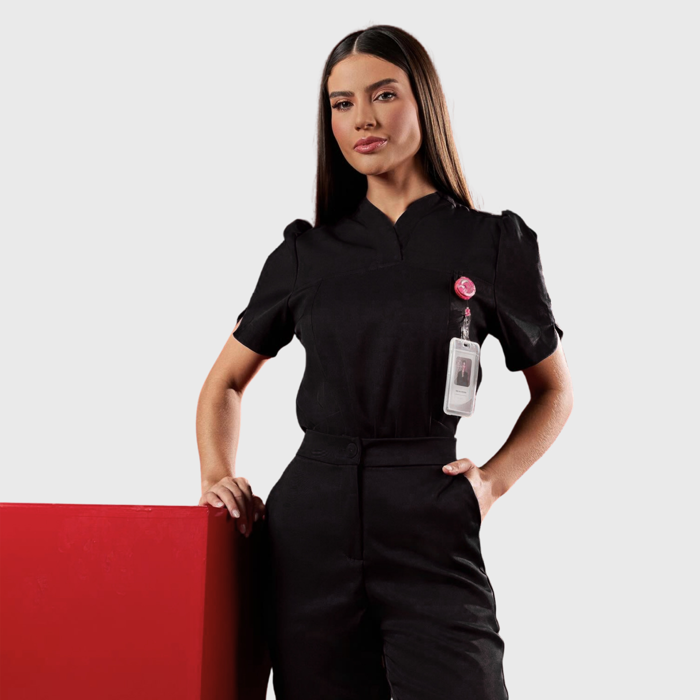 Women's Puff Sleeve Open Mandarin Collar Scrub Top