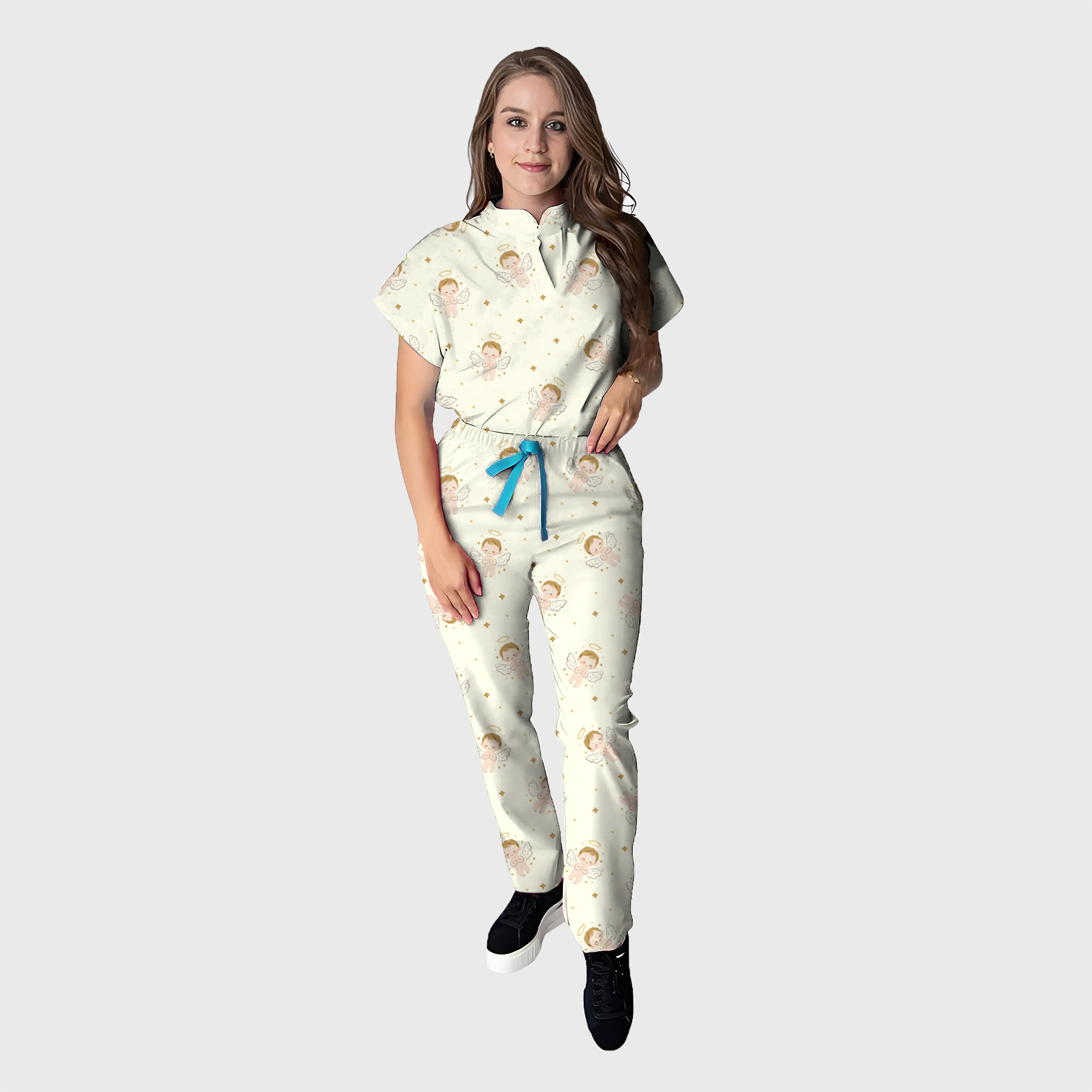 Women's Floral Printed Scrub Set CPJO2