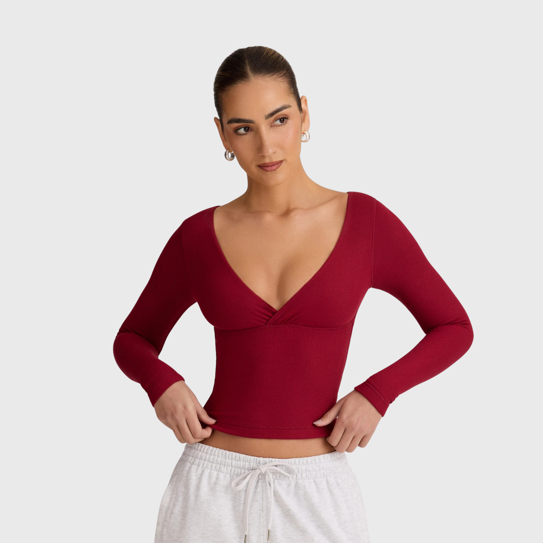 Women's Ribbed Deep V-Neck Long Sleeve Underscrub
