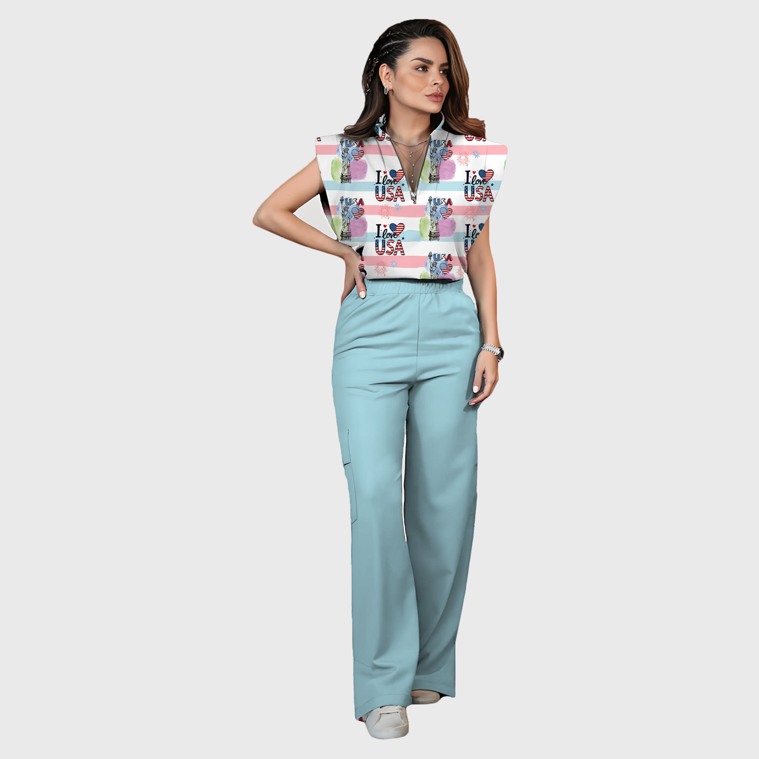 Women's Independence Day Graphics Scrub Set ST6245