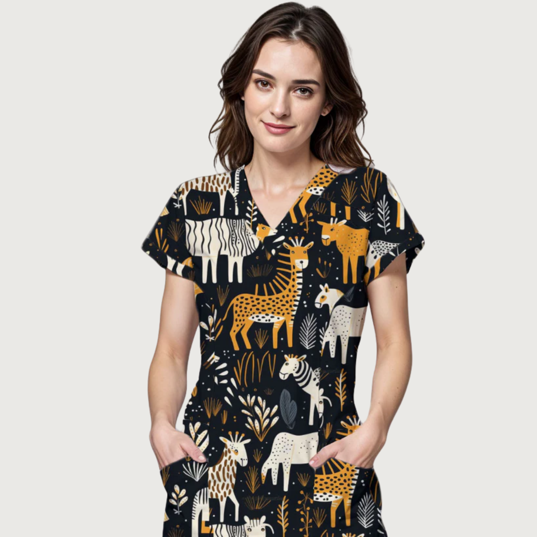 Women's Night at the Savanna V-neck Scrub Top