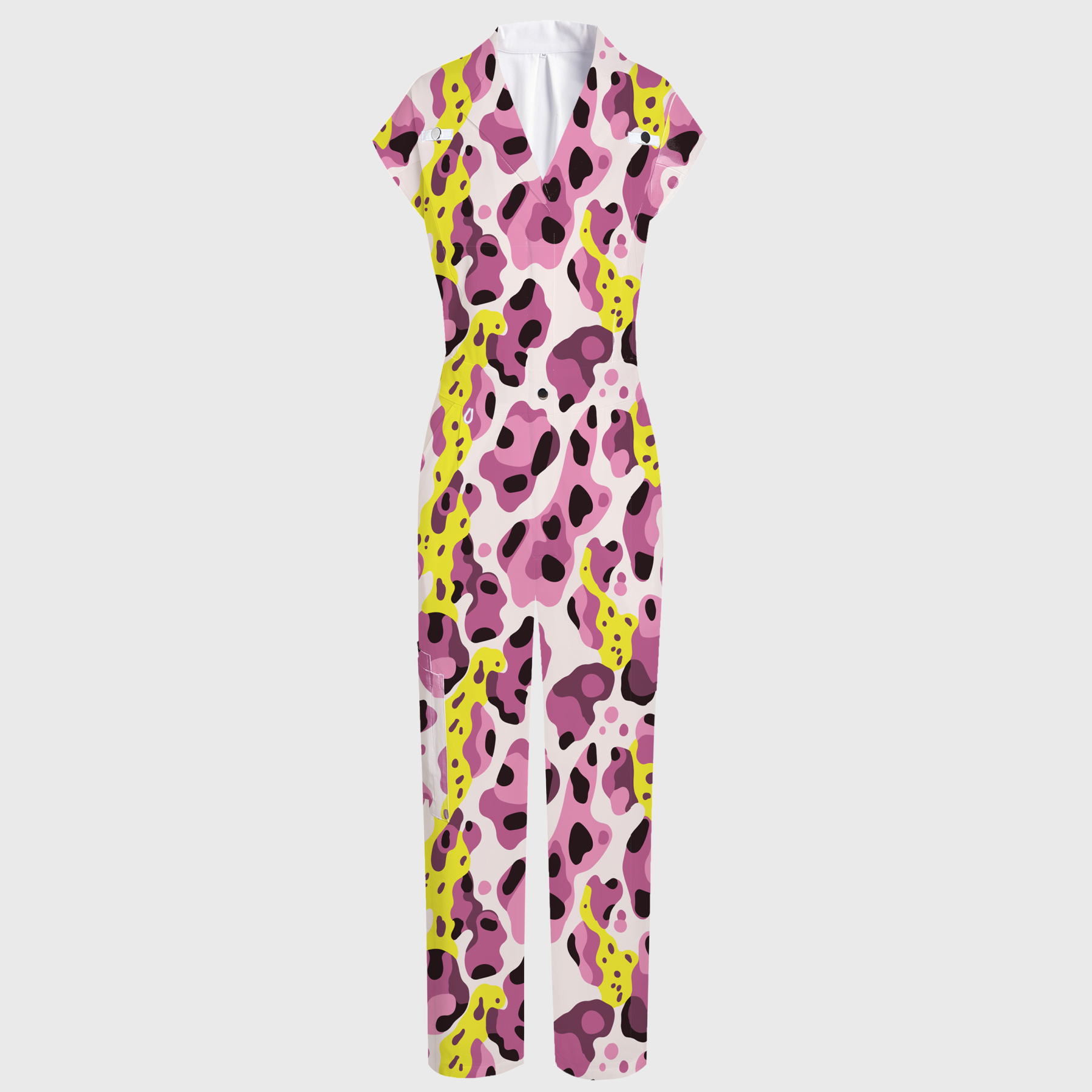 Women's Wide Leg Multicolor Leopard Print Scrub Jumpsuit