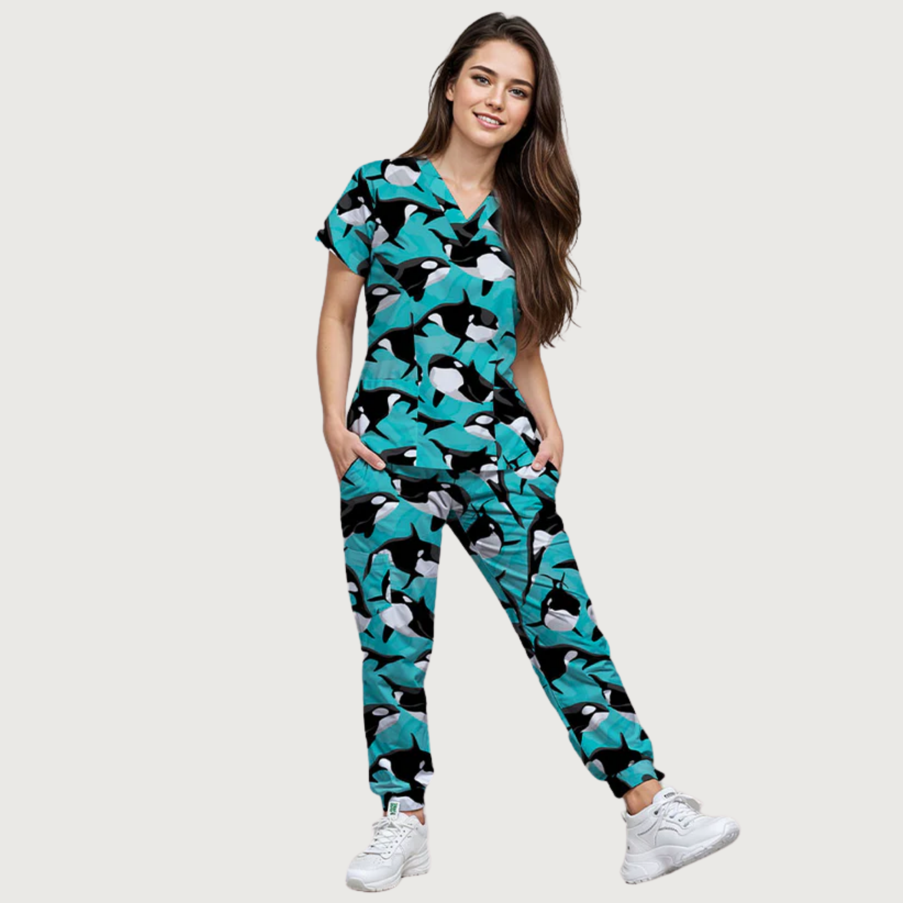 Women's Walter the Whale V-neck Scrub Set SA13