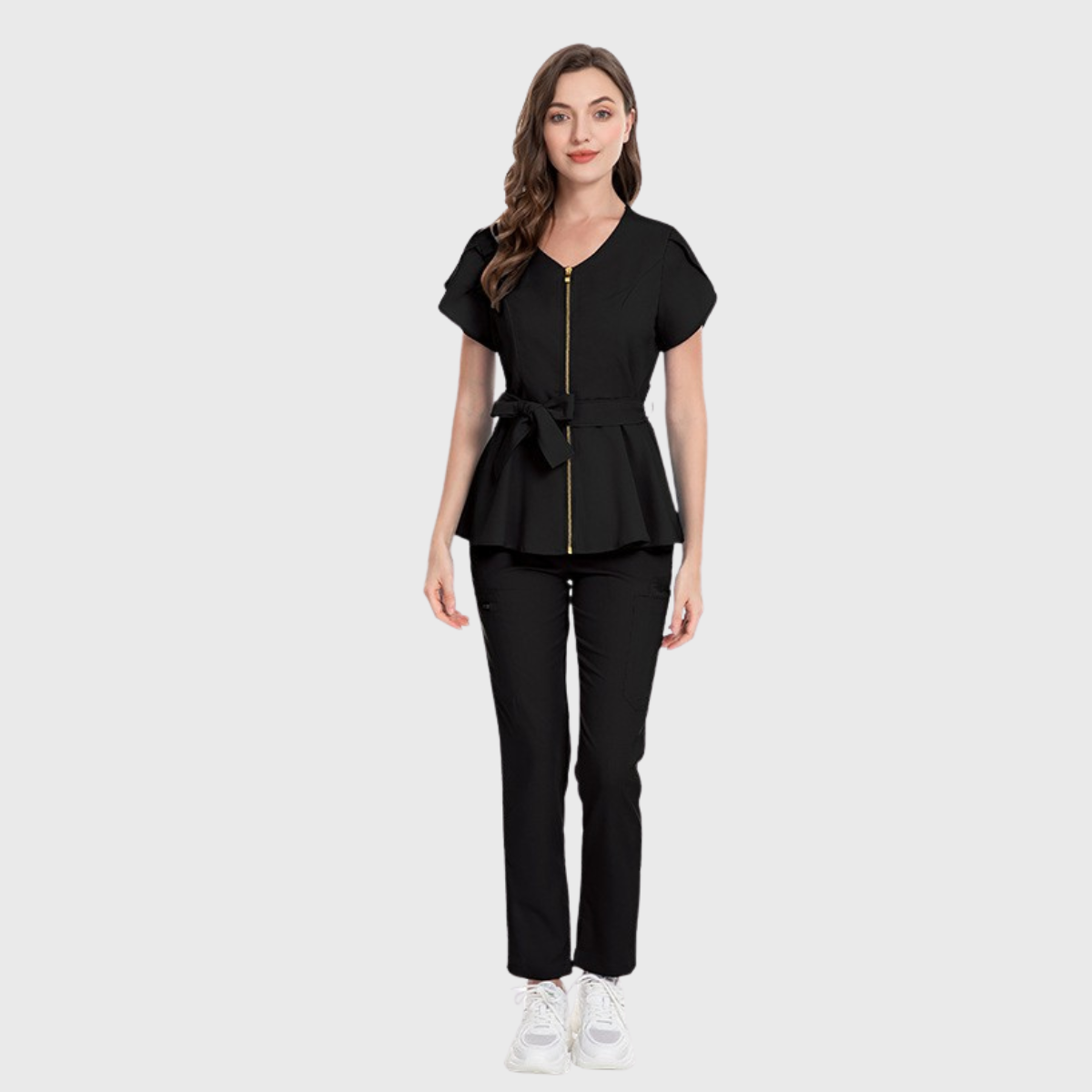 Women's Waist Belt Zipper Scrub Set S5