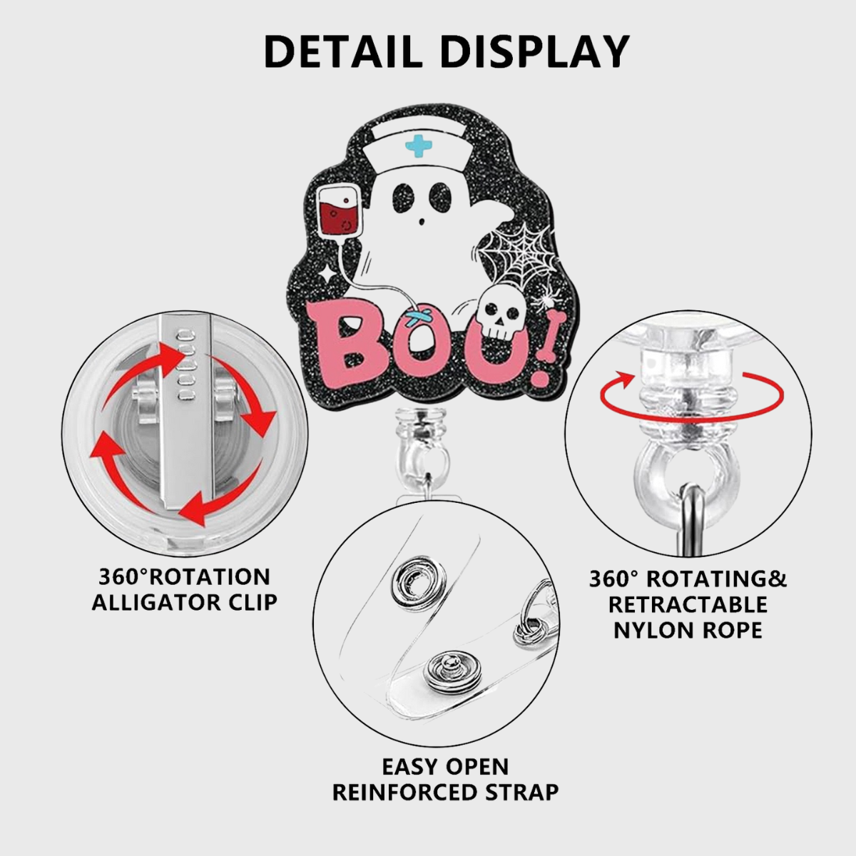 Acrylic Cartoon Transfusion Halloween Nurse Retractable Badge Holder