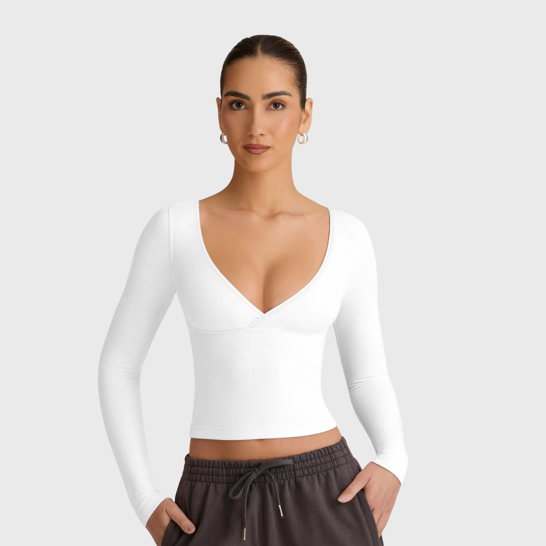 Women's Ribbed Deep V-Neck Long Sleeve Underscrub