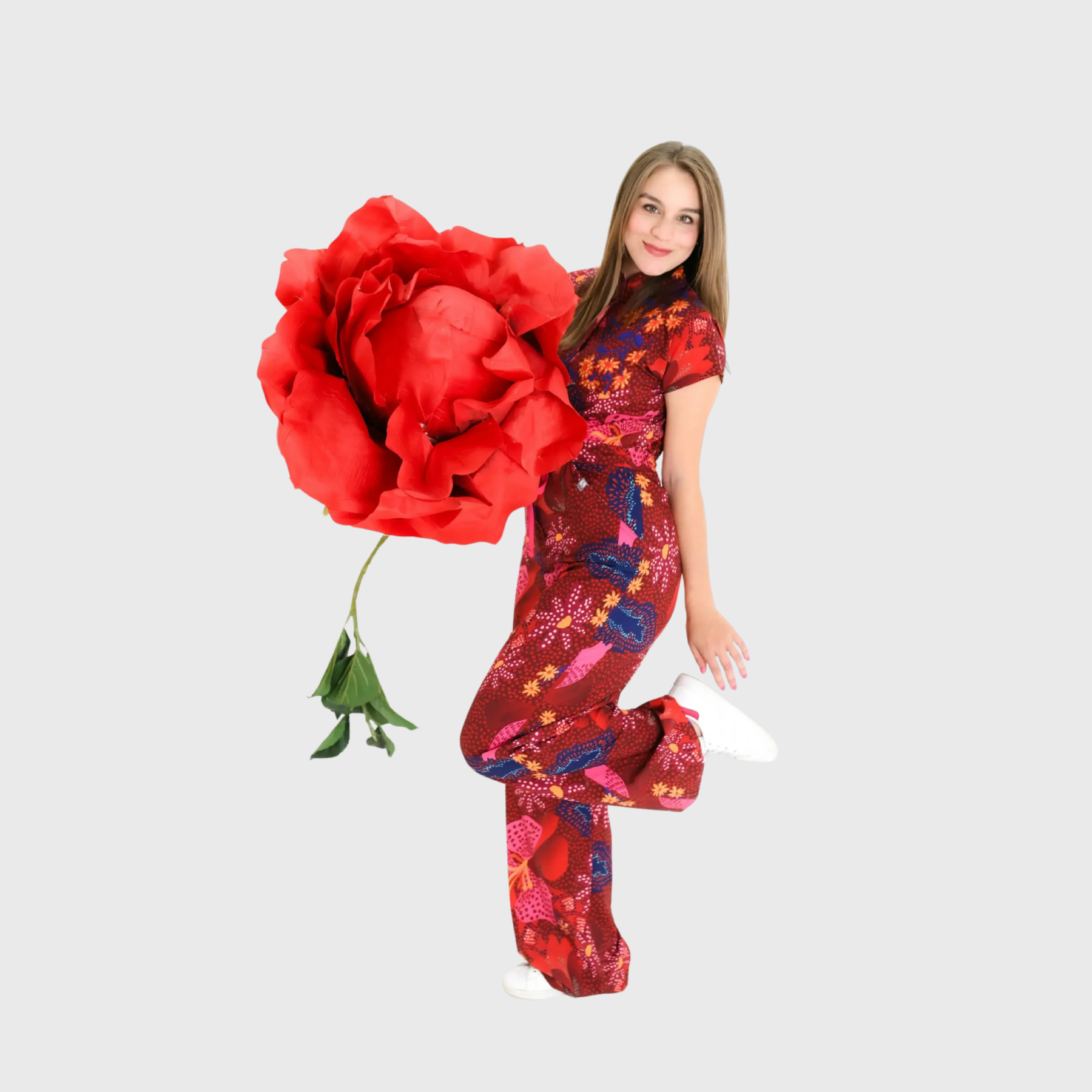Women's Loose Fit Wide Leg Blossom Print Scrub Jumpsuit
