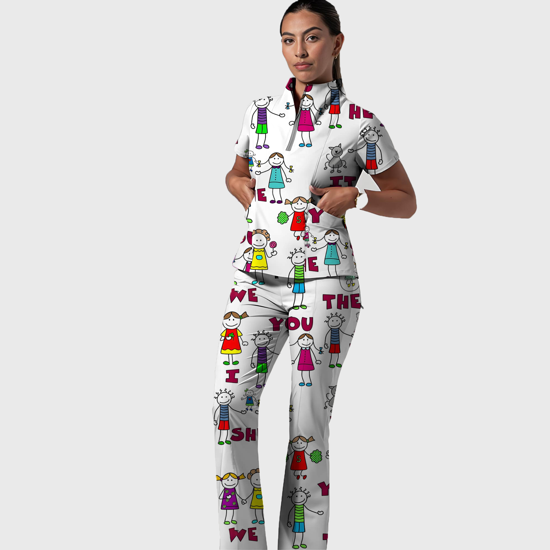 Women's School Classroom Printed Scrub Set SP28