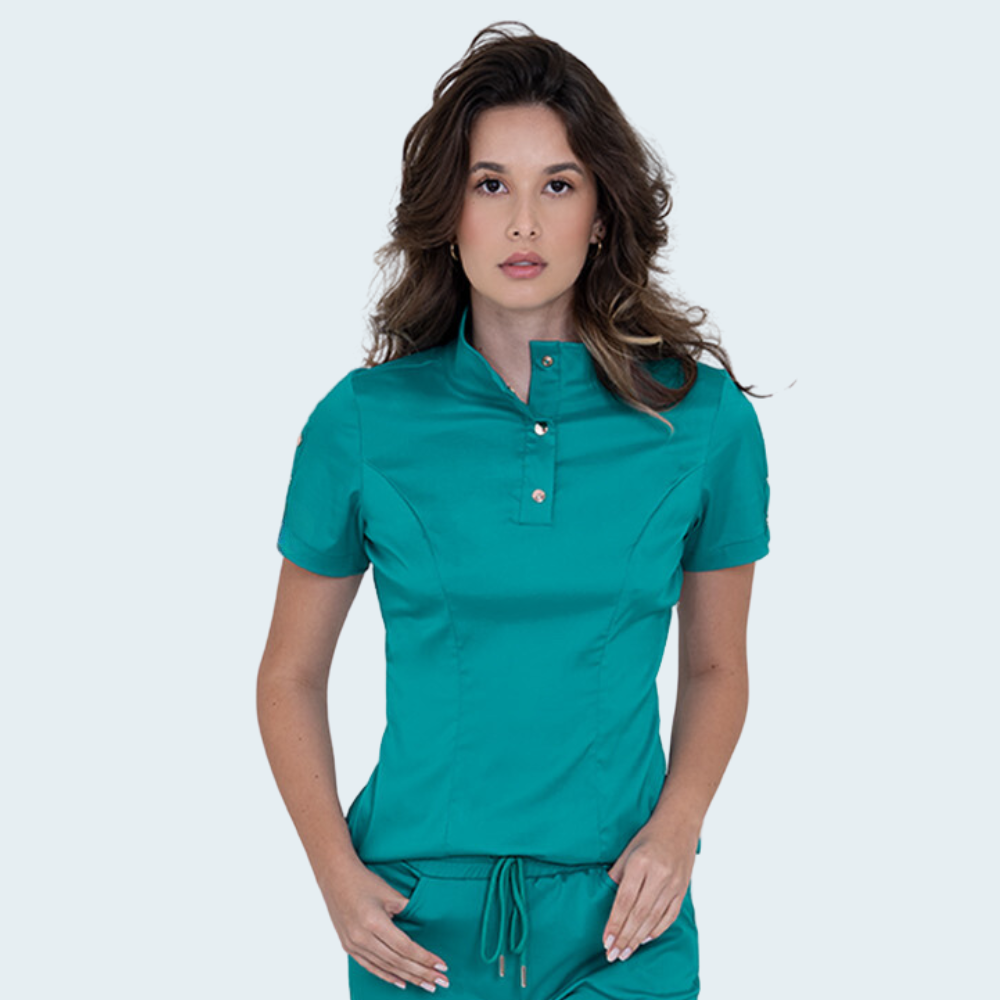 Women's Button Stand Collar Side Zipper Scrub Top™