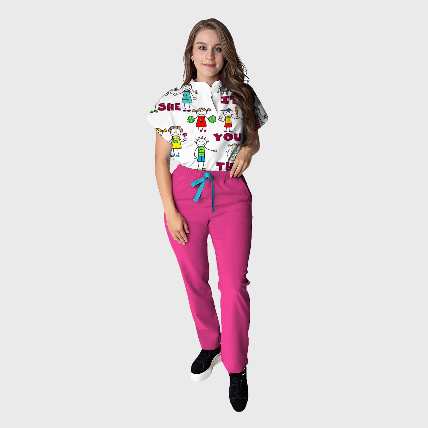 Women's Floral Printed Scrub Set CPJO2