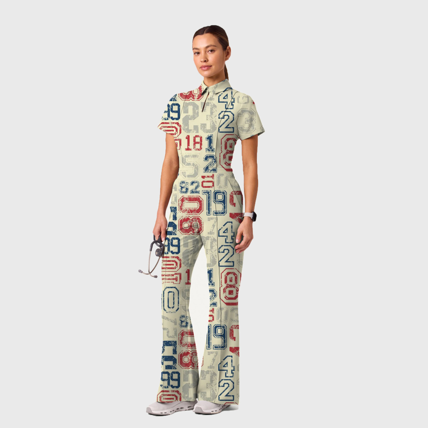 Women's Retro Letter Printed Scrub Jumpsuit