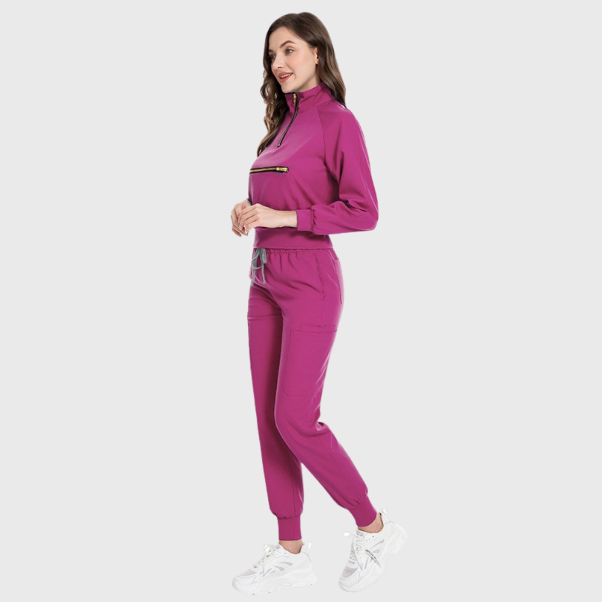 Women's Zip Collar Long Sleeve Jogging Scrub Set S1