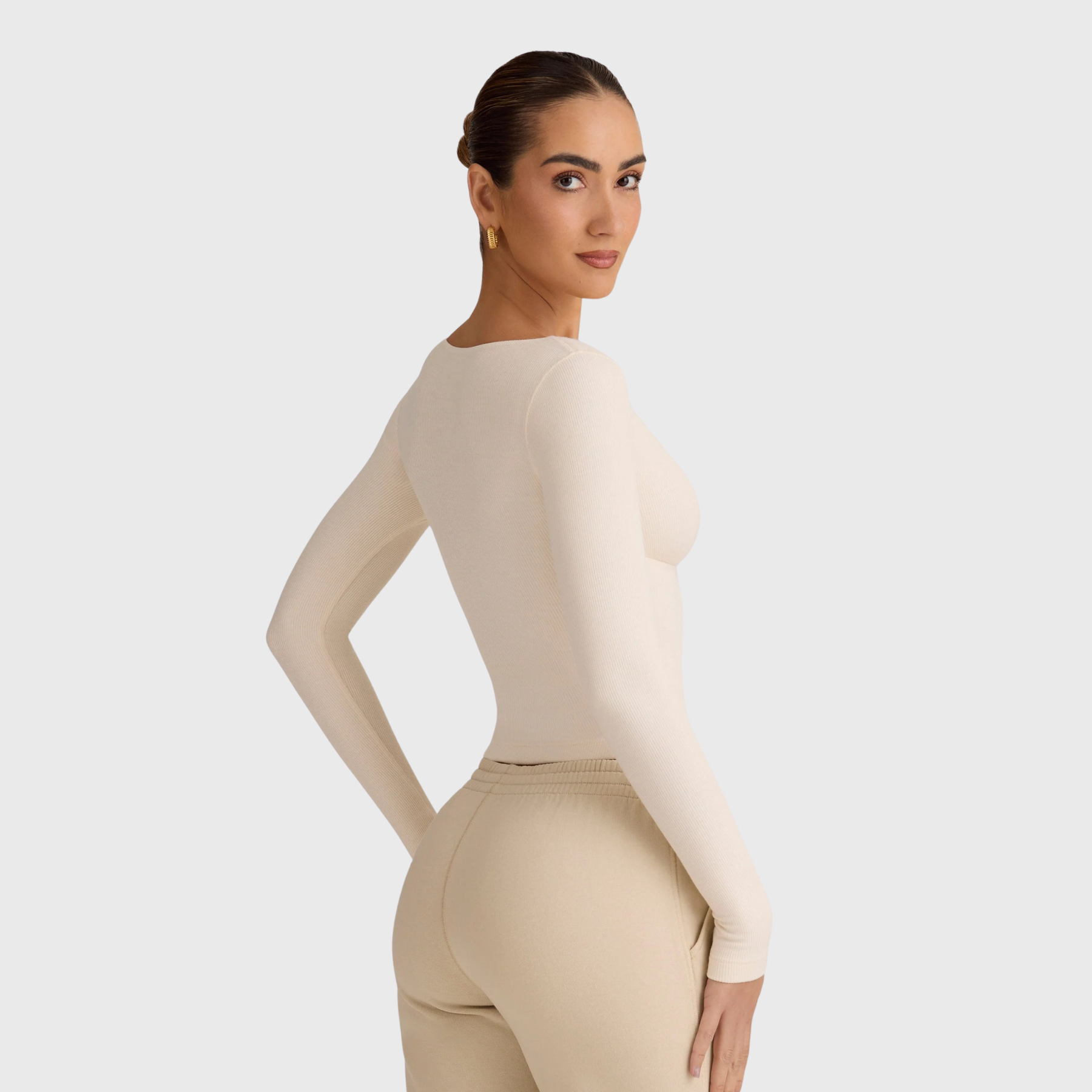 Women's Ribbed Deep V-Neck Long Sleeve Underscrub