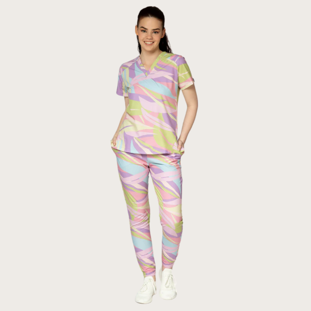 Women's Leaves V-neck Scrub Set SA5