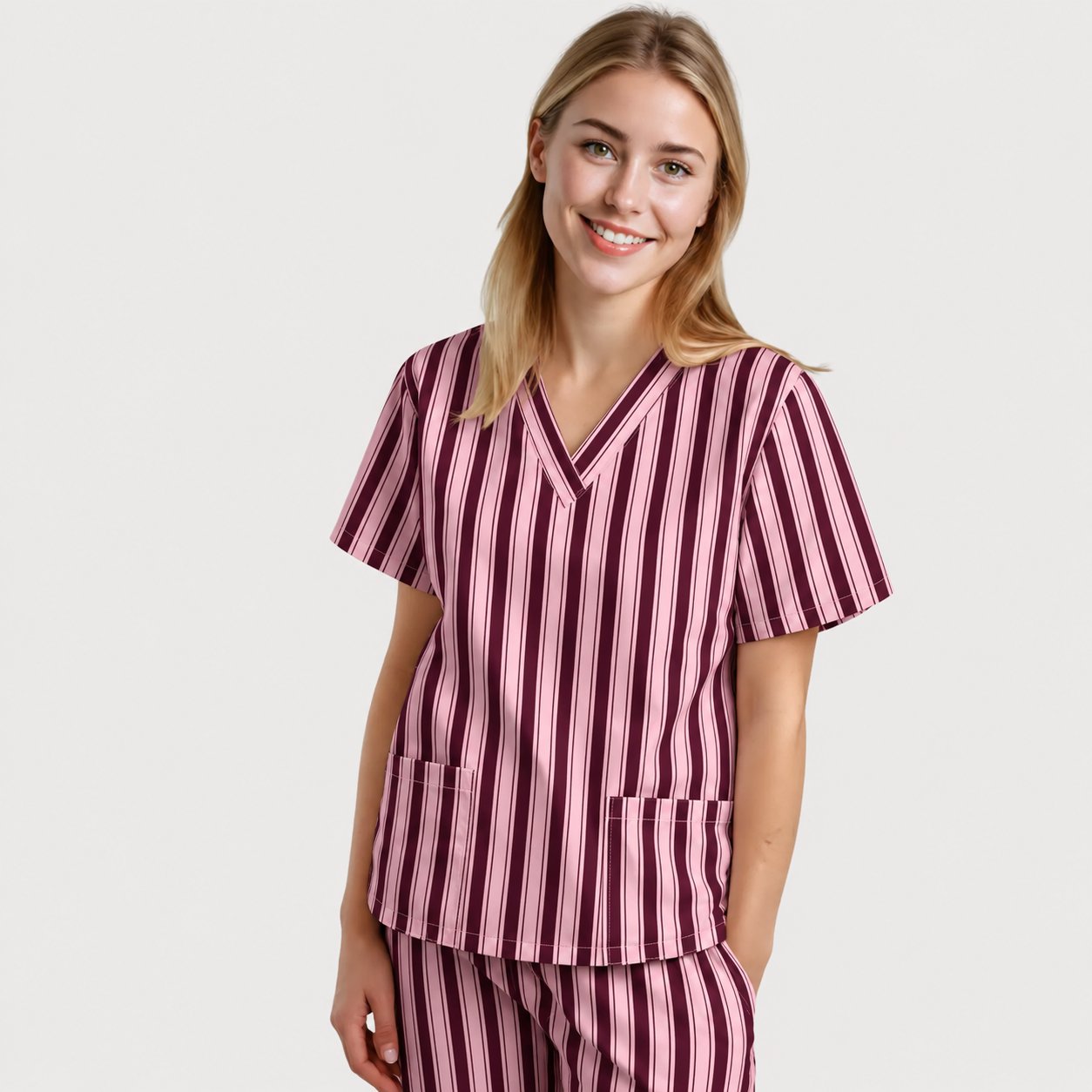 Women’s Berry Blush Striped Scrub Set