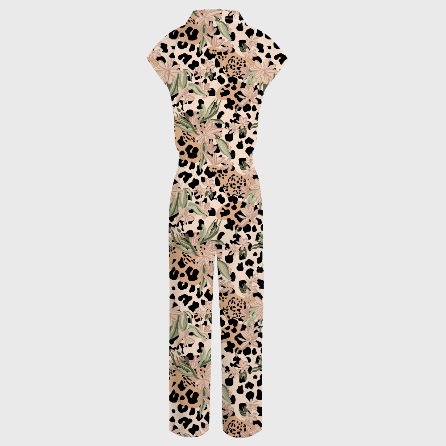 Women's Wide Leg Leopard Flower Print Scrub Jumpsuit