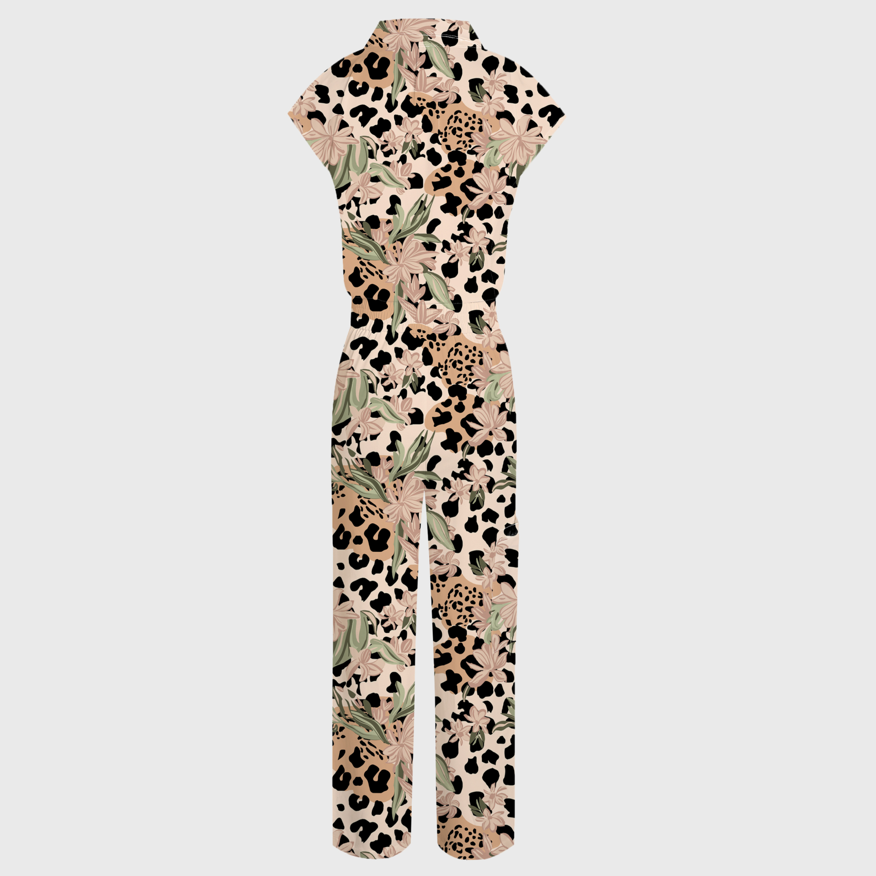 Women's Wide Leg Leopard Flower Print Scrub Jumpsuit