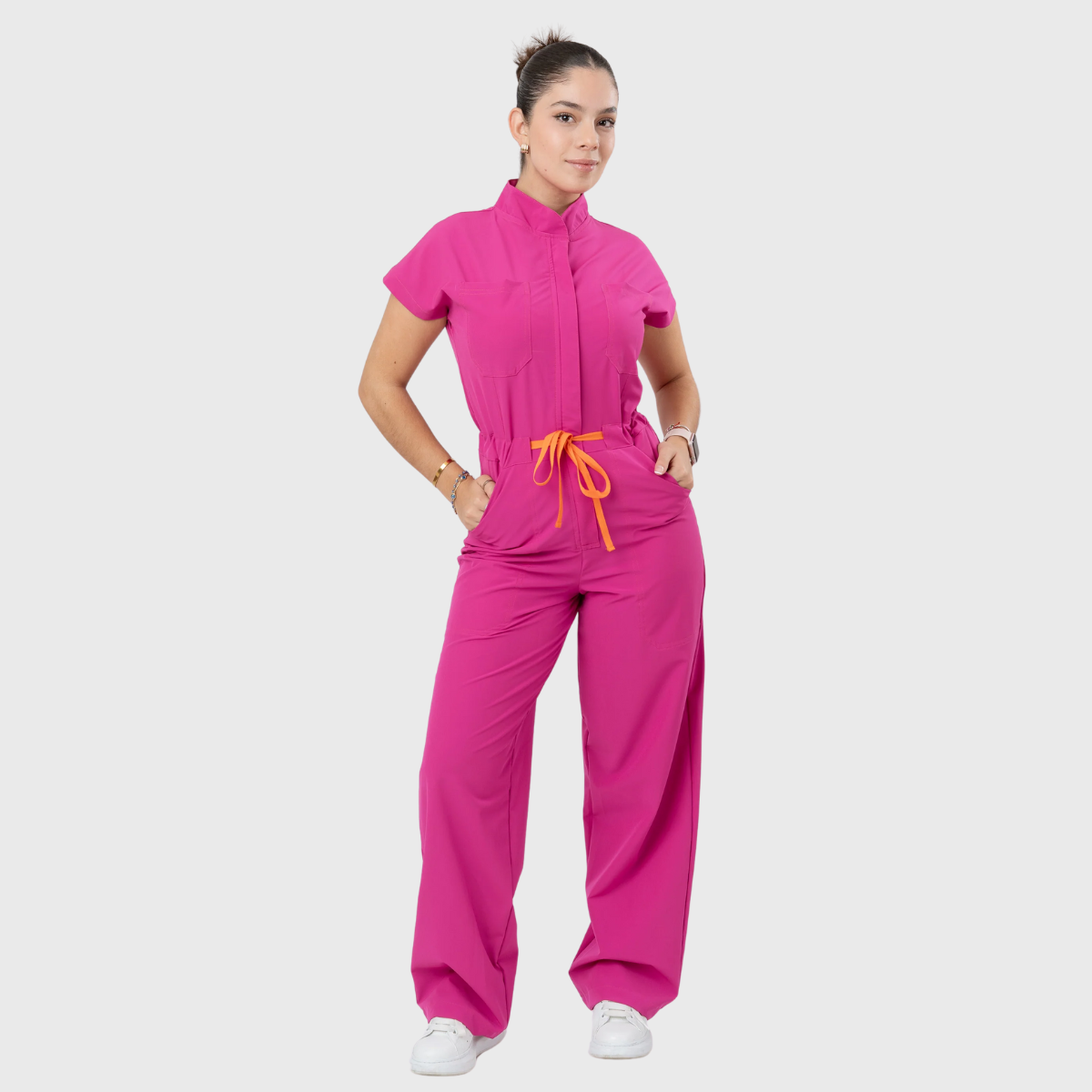 Women's 4 Pockets Drawstring Flared Scrub Jumpsuit Jog009