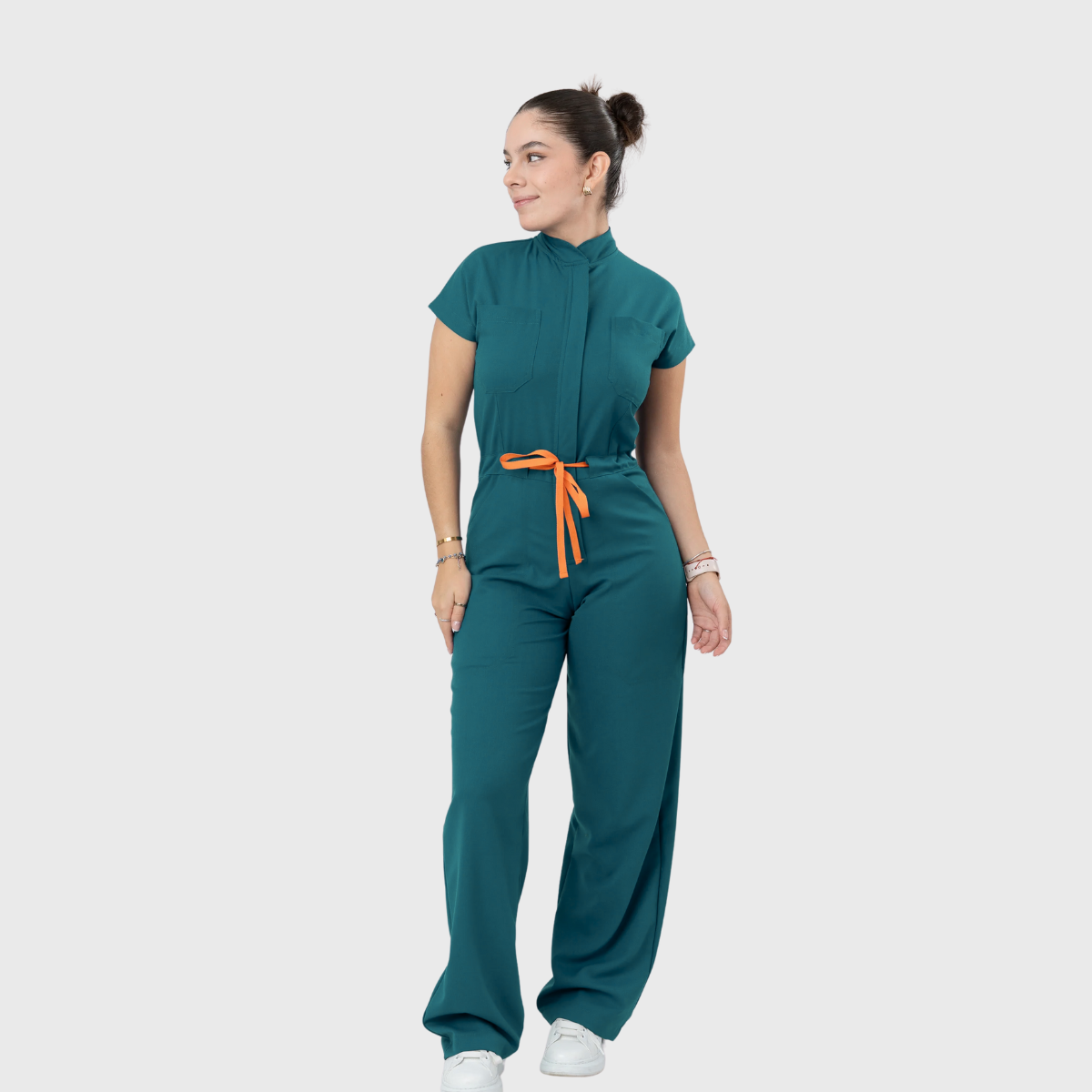 Women's 4 Pockets Drawstring Flared Scrub Jumpsuit Jog009