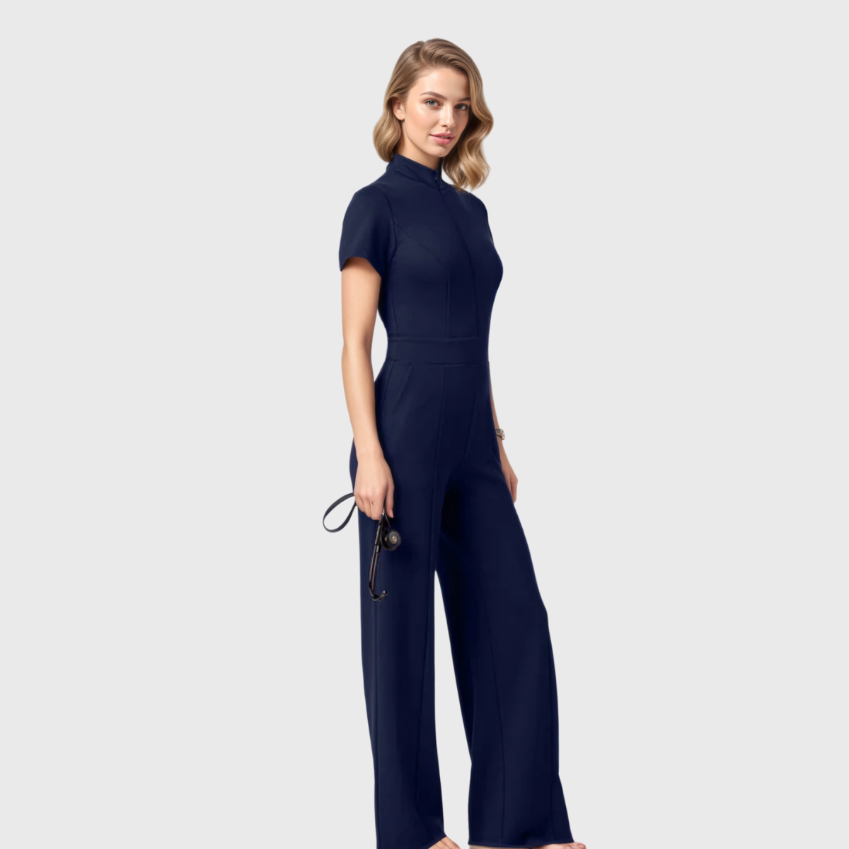 Women's Slim Fit Wide Leg Zip Neck Flex™ Scrub Jumpsuit