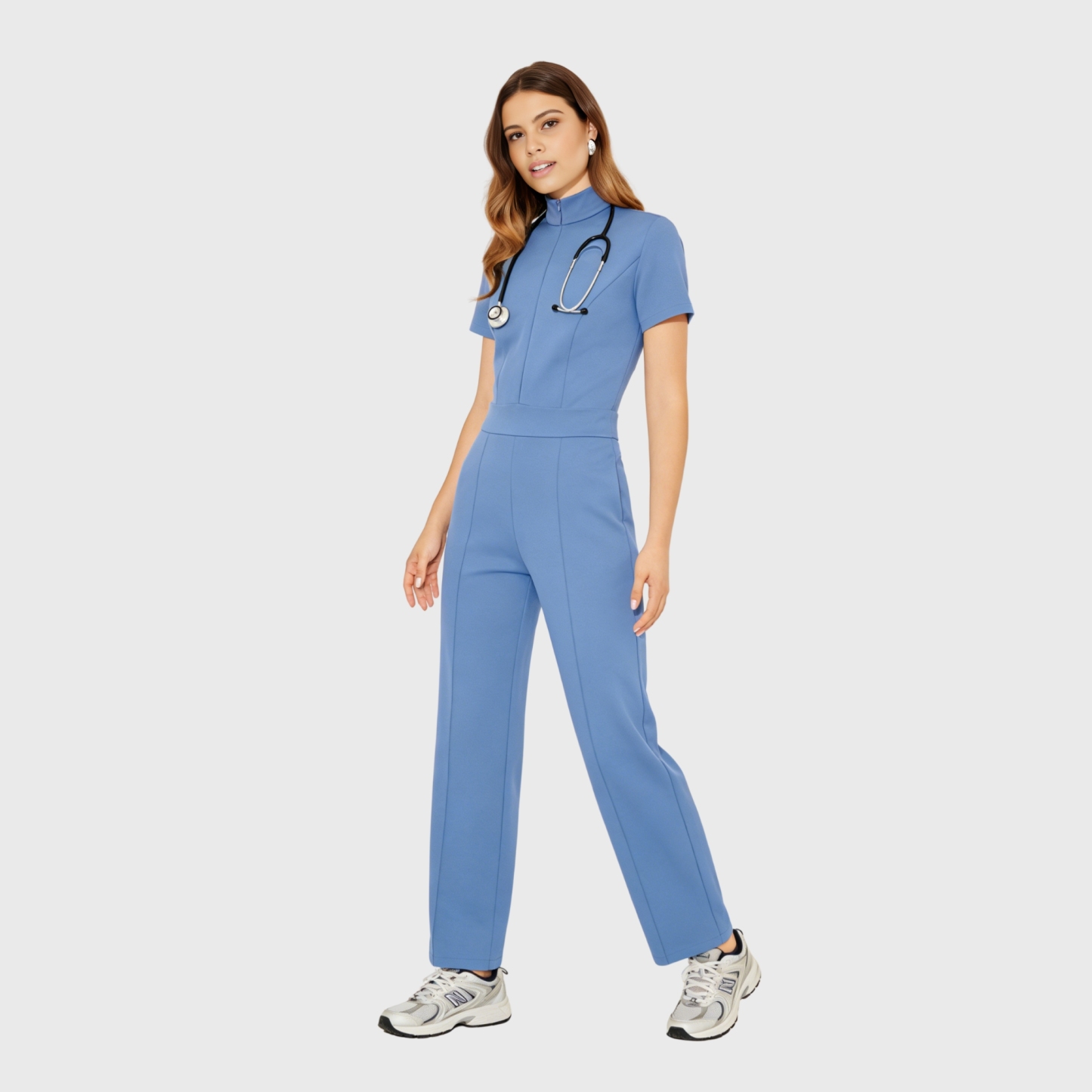 Women's Wide Leg Front Zip Butter Soft Stretch Scrub Jumpsuit