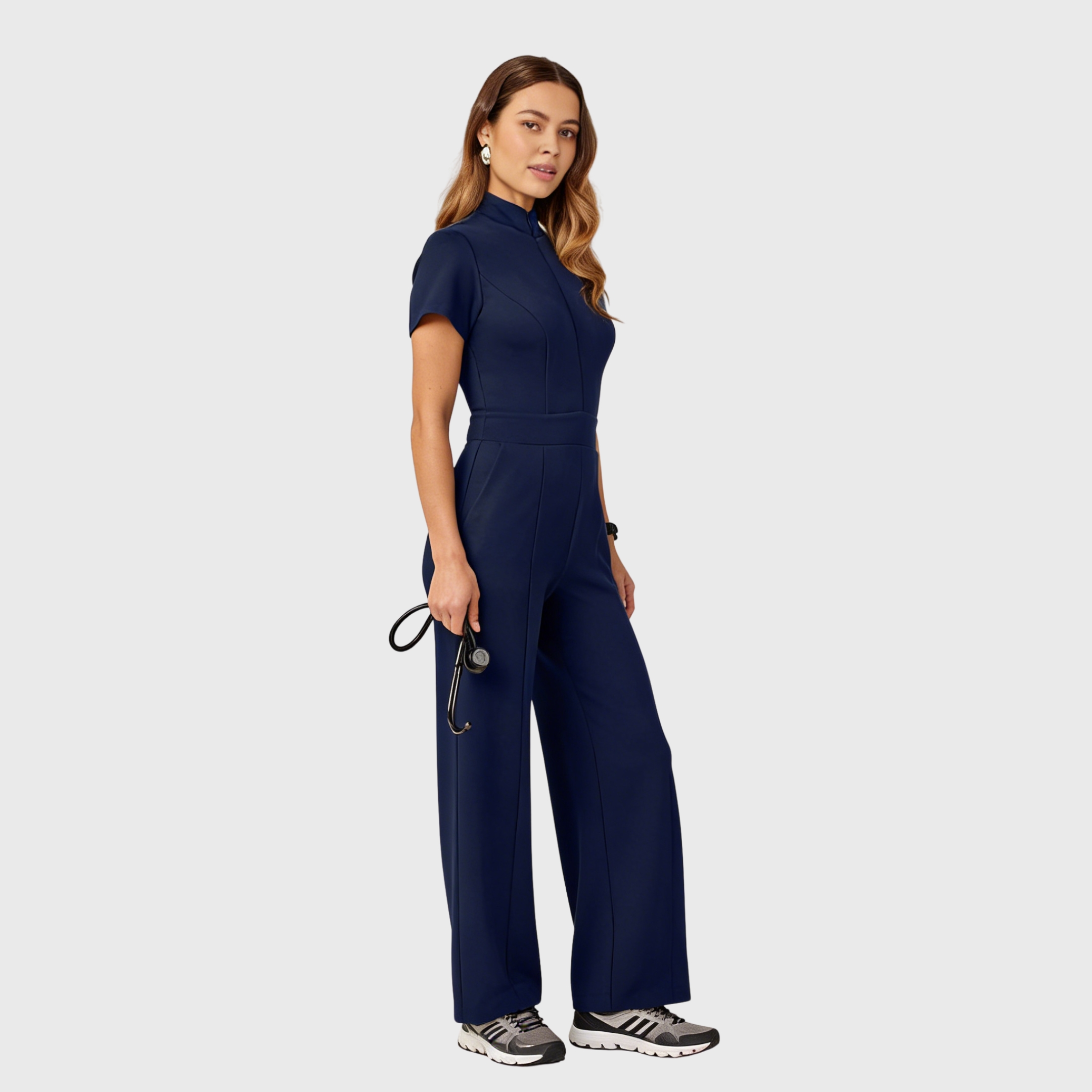 Women's Wide Leg Front Zip Butter Soft Stretch Scrub Jumpsuit
