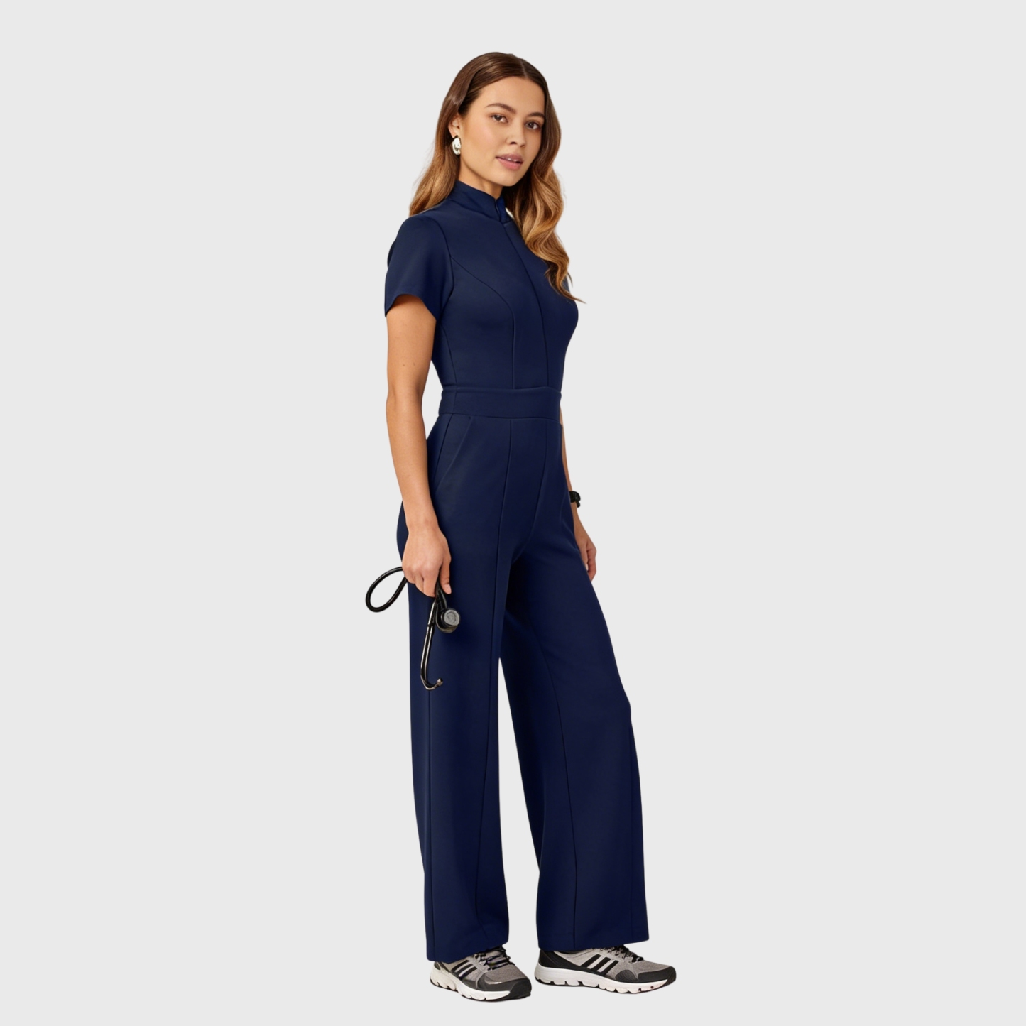 Women's Wide Leg Front Zip Butter Soft Stretch Scrub Jumpsuit