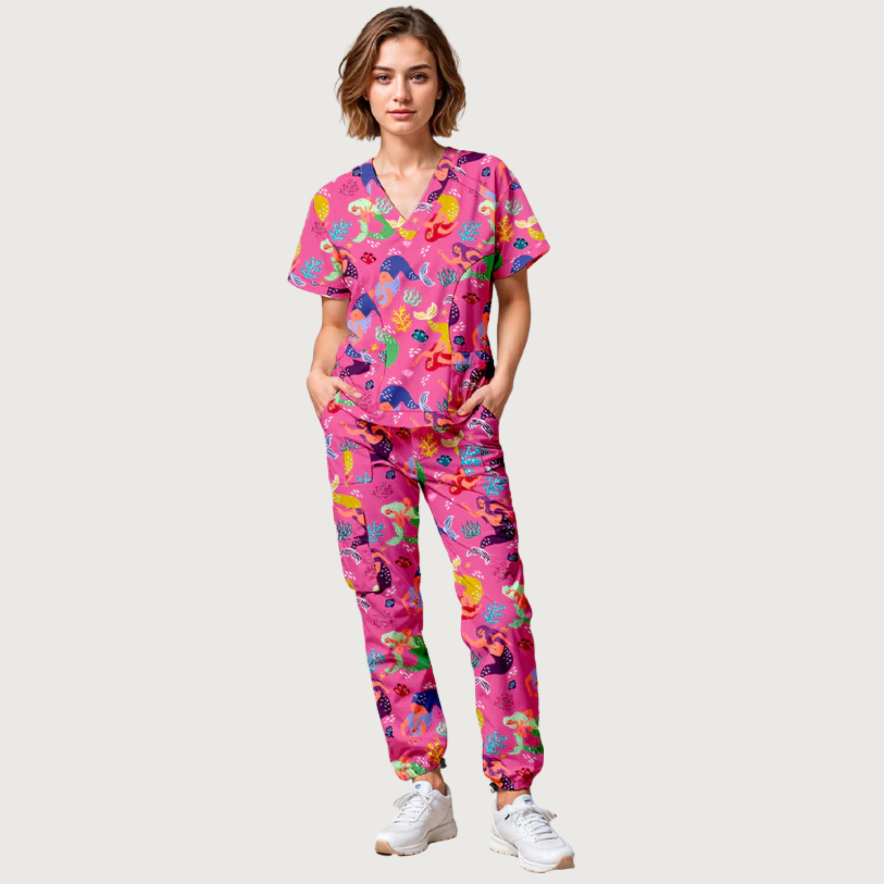 Women's Mermaid V-neck Scrub Set SA8