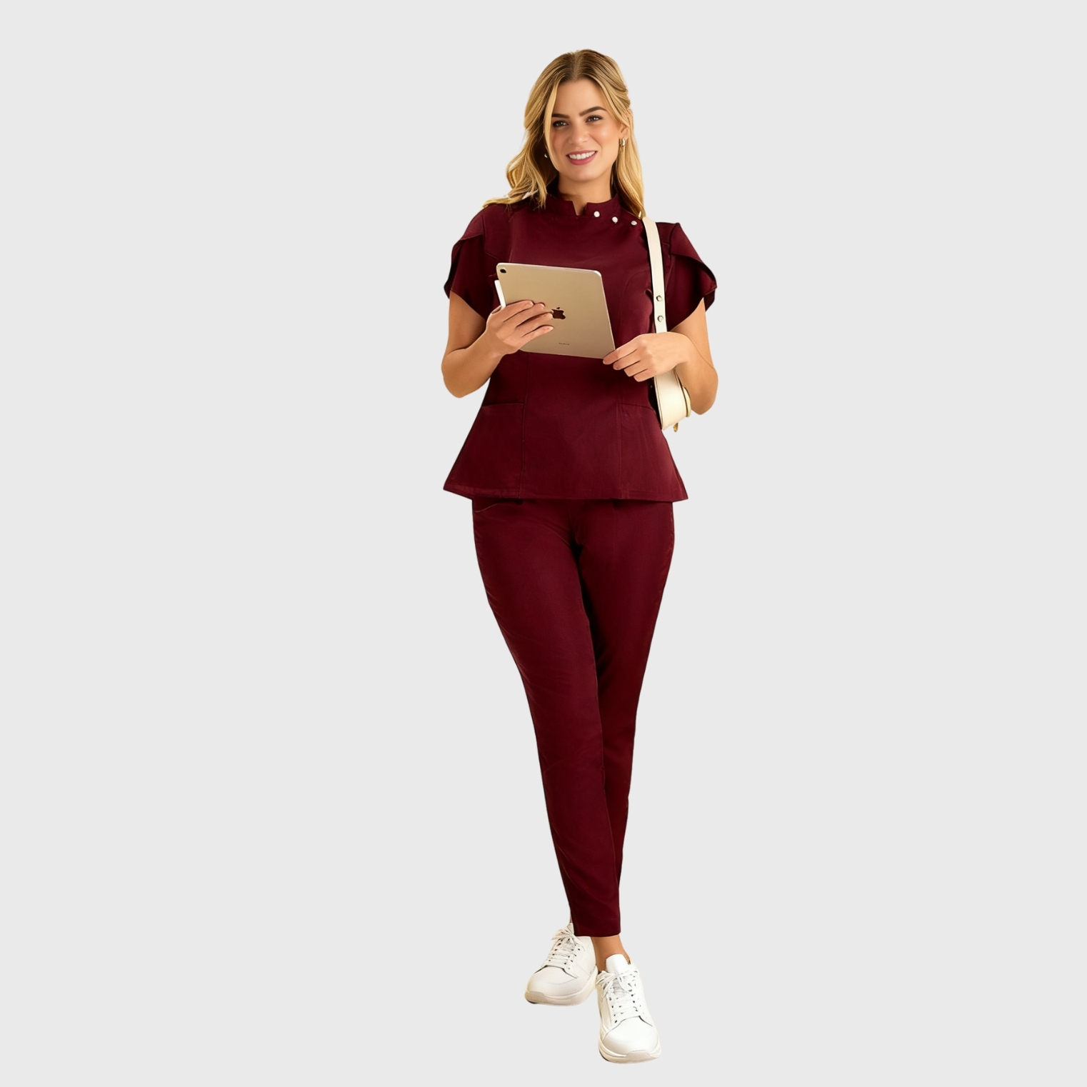 Women's Elastic Waistband Straight Leg Slim Fit Scrub Pants