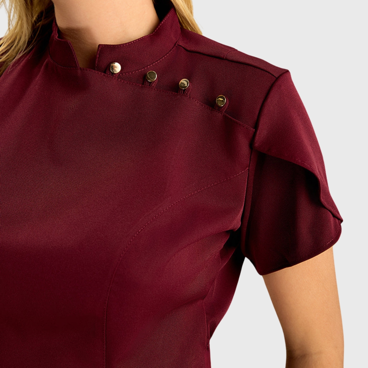 Women's Priest Collar Tulip Sleeve Scrub Top