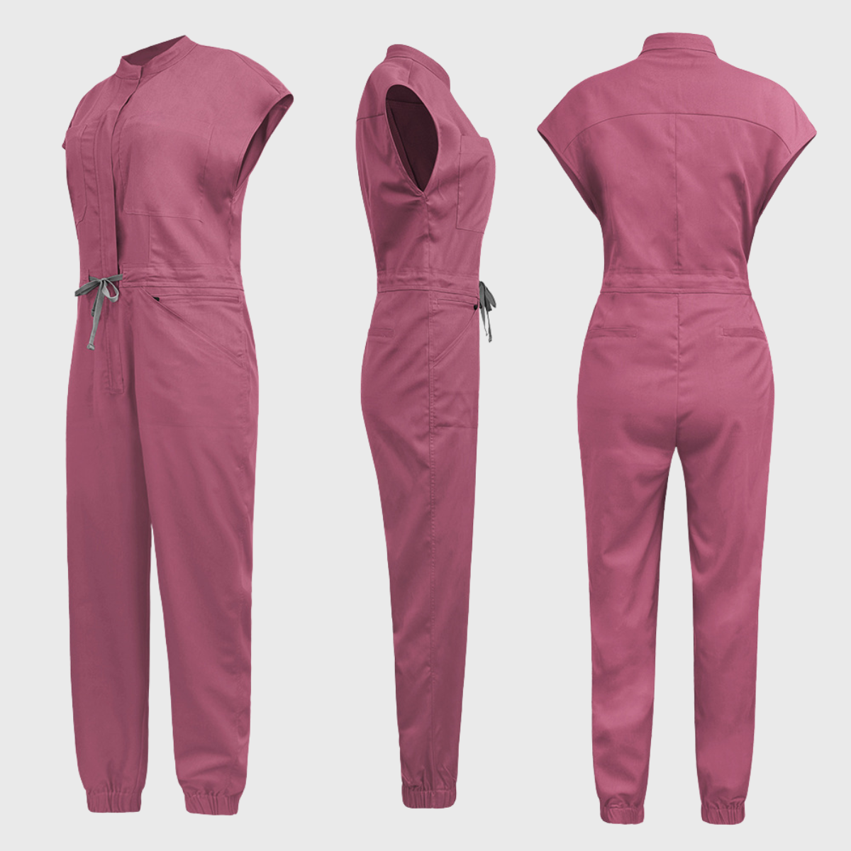 Women's Front Zip 8-Pocket Cargo Scrub Jumpsuit S2