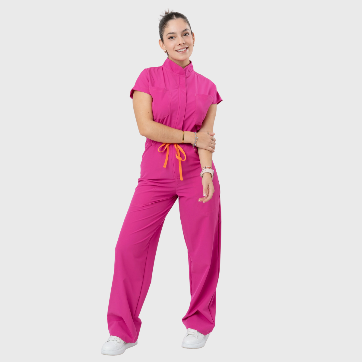 Women's 4 Pockets Drawstring Flared Scrub Jumpsuit Jog009