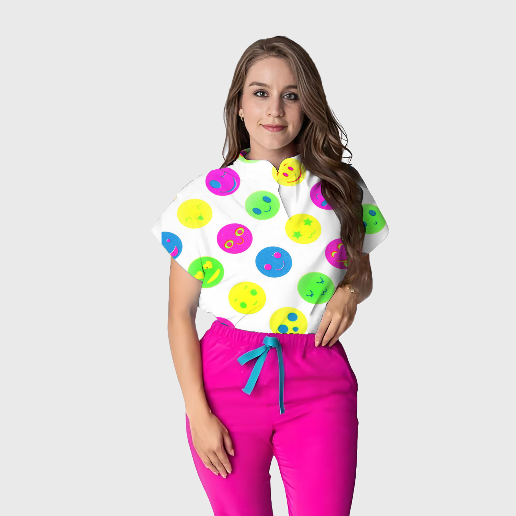 Women's Loose Fit Mandarin Collar Printed Scrub Top™