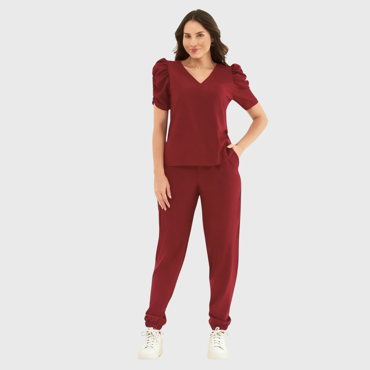 Women's V-Neck Puff Sleeve Scrub Top