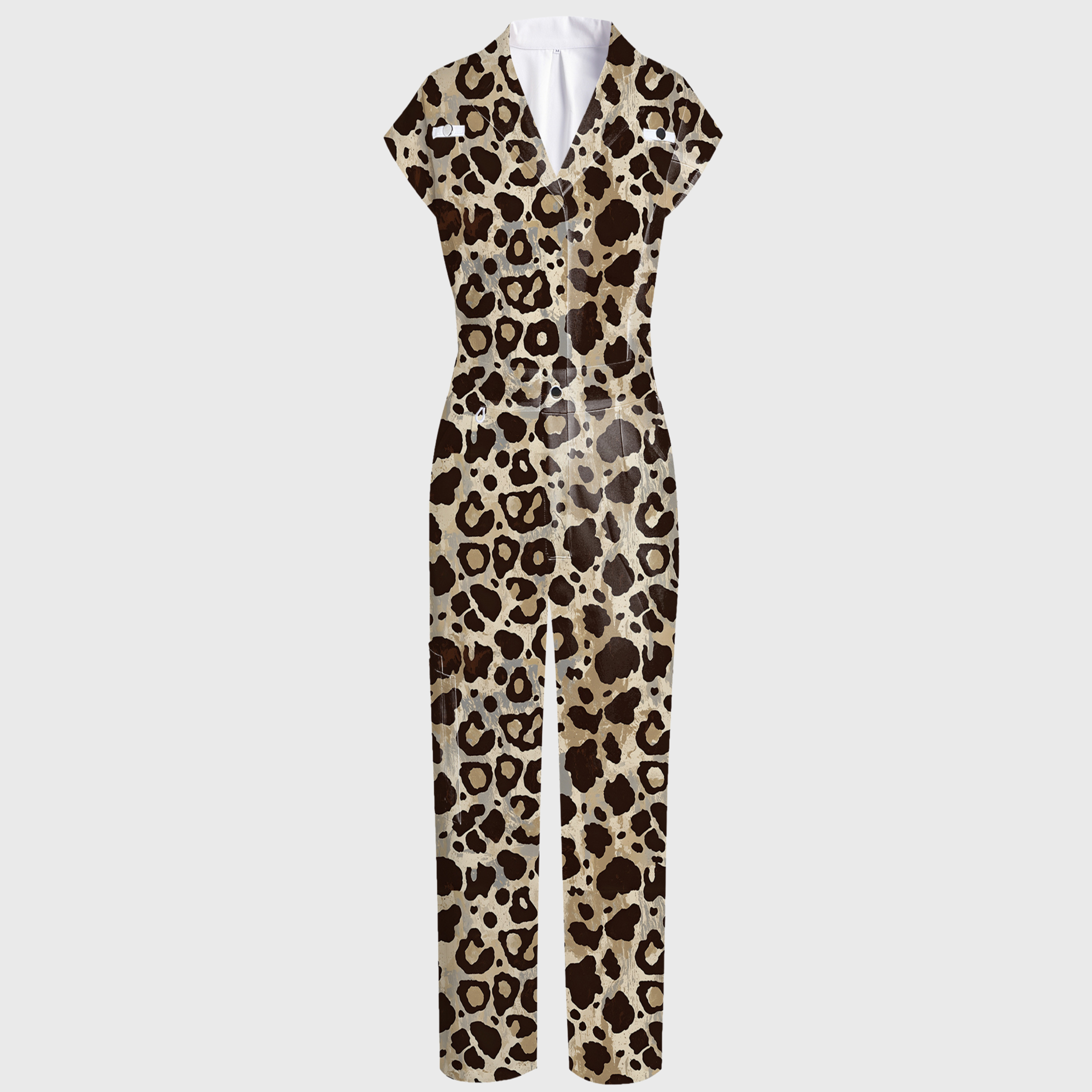 Women's Leopard Collection Printed Wide Leg Scrub Jumpsuit