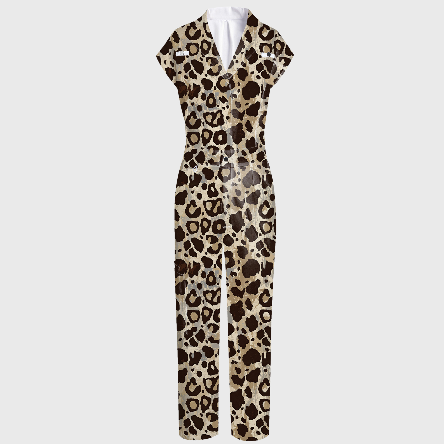 Women's Leopard Collection Printed Wide Leg Scrub Jumpsuit