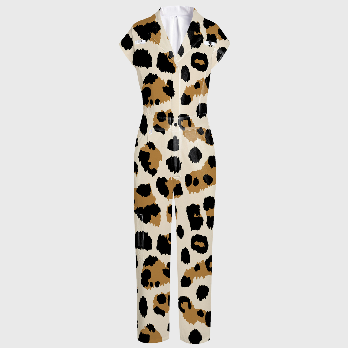 Women's Leopard Collection Printed Wide Leg Scrub Jumpsuit