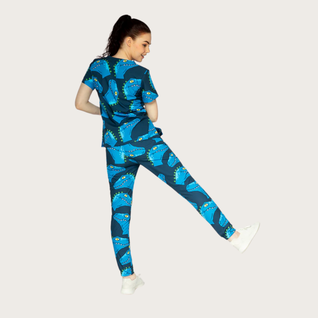 Women's Blue Dinosaur Scrub Set SA1