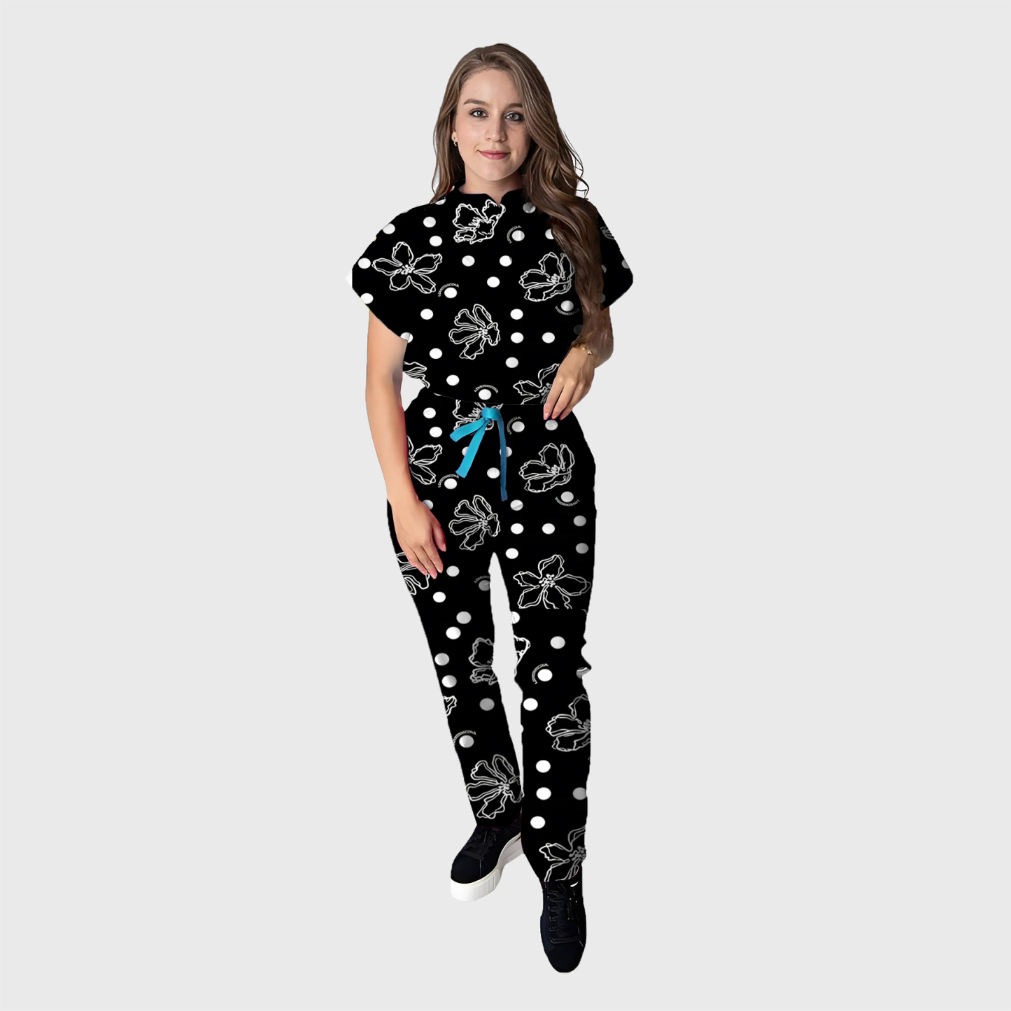 Women's Floral Printed Scrub Set CPJO2